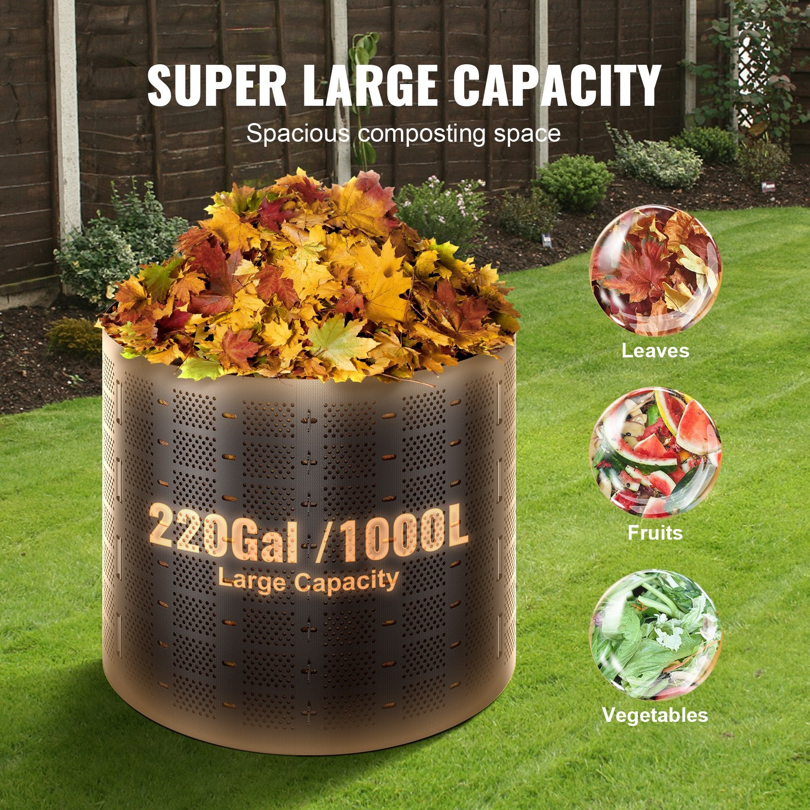 Gardening Tools: VEVOR Compost Bin 1000 L, Outdoor Expandable Composter, Easy to Setup & Large Capacity Composting Bin, Fast Creation of Fertile Soil