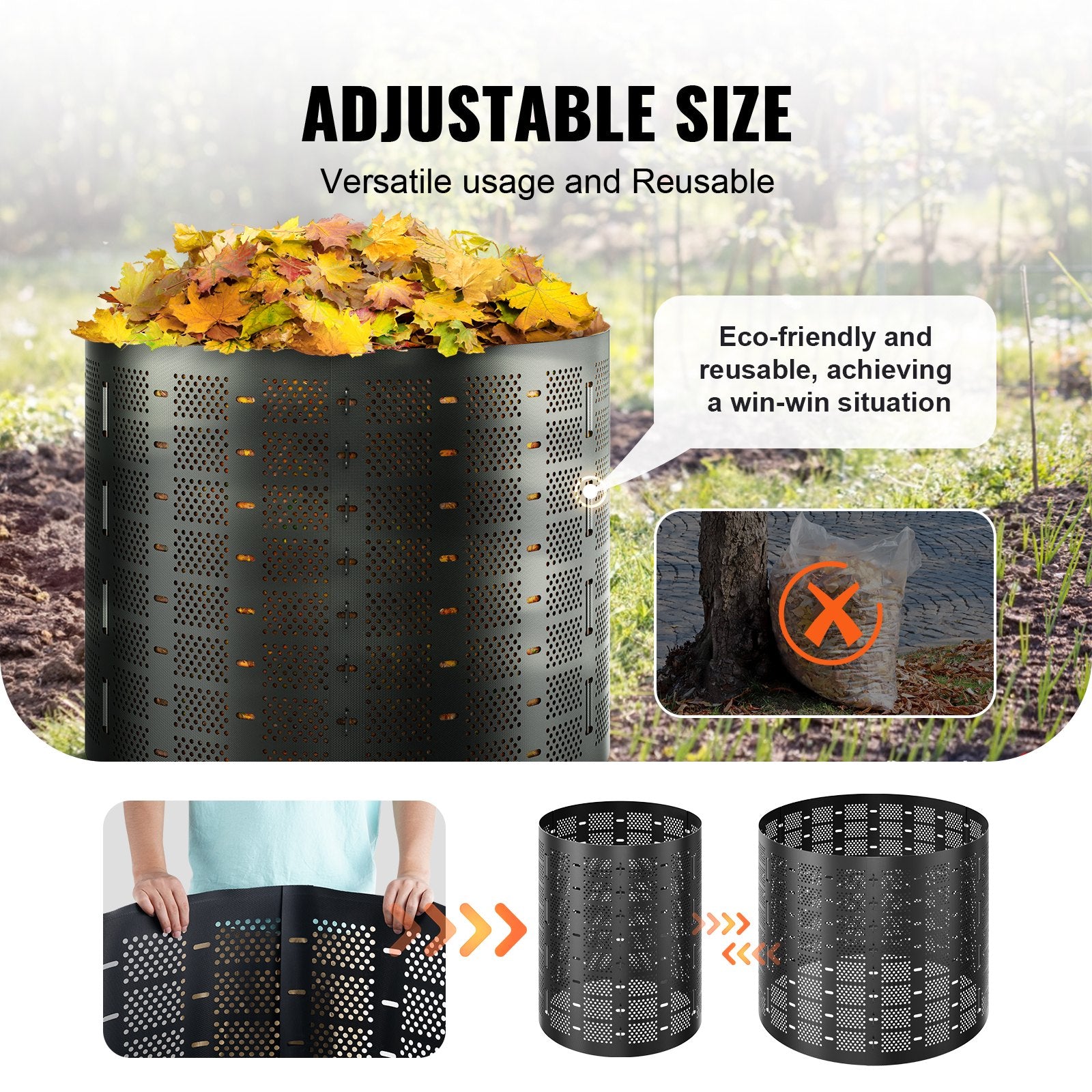 Gardening Tools: VEVOR Compost Bin 1000 L, Outdoor Expandable Composter, Easy to Setup & Large Capacity Composting Bin, Fast Creation of Fertile Soil