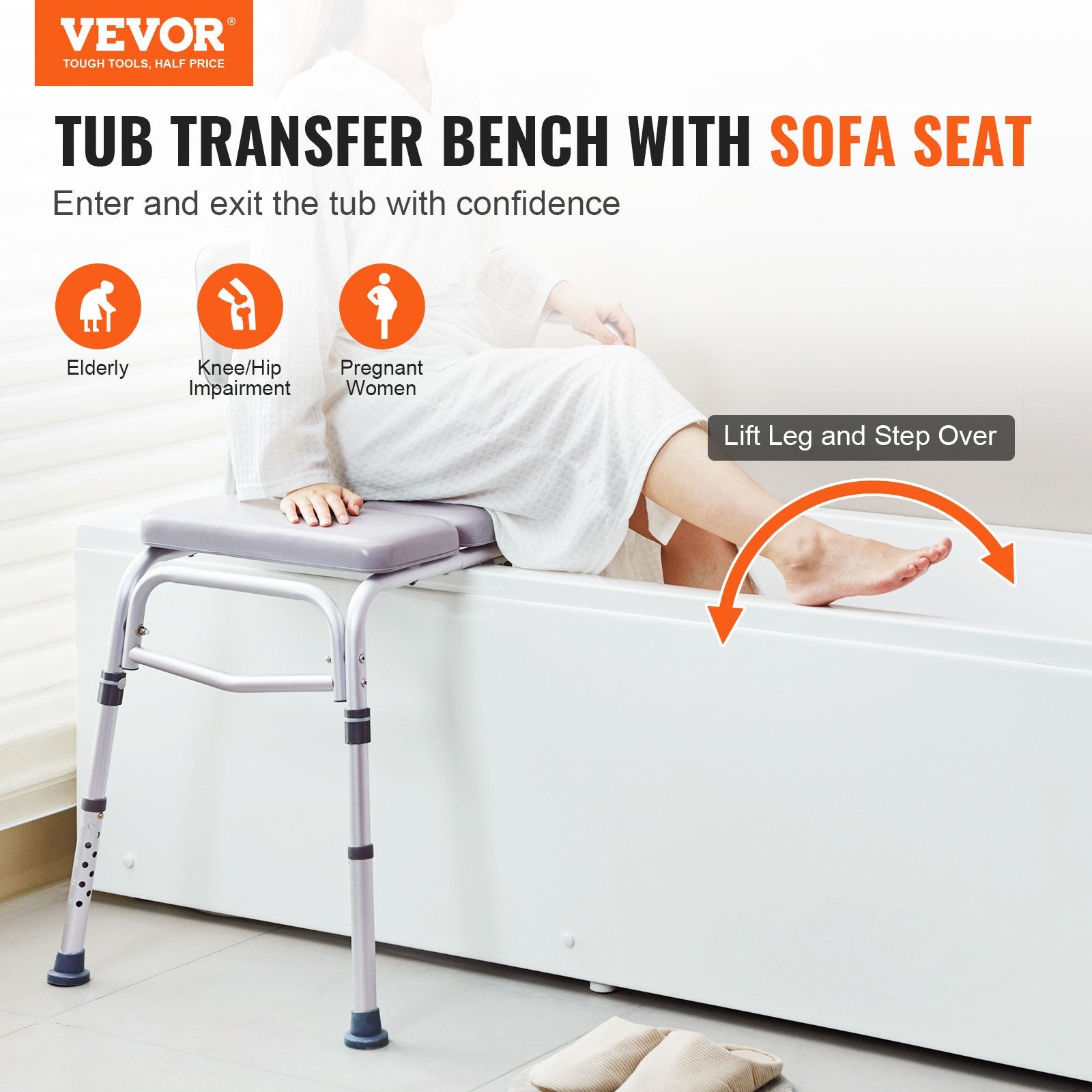 Cat Scratchers: VEVOR Tub Transfer Bench for Bathtub 500lbs, Shower Seats for Adults, Lightweight Shower Bench for Elderly and Disabled with Padded Seat,  Non-Slip Bath Seats with Armrest and Reversible Backrest