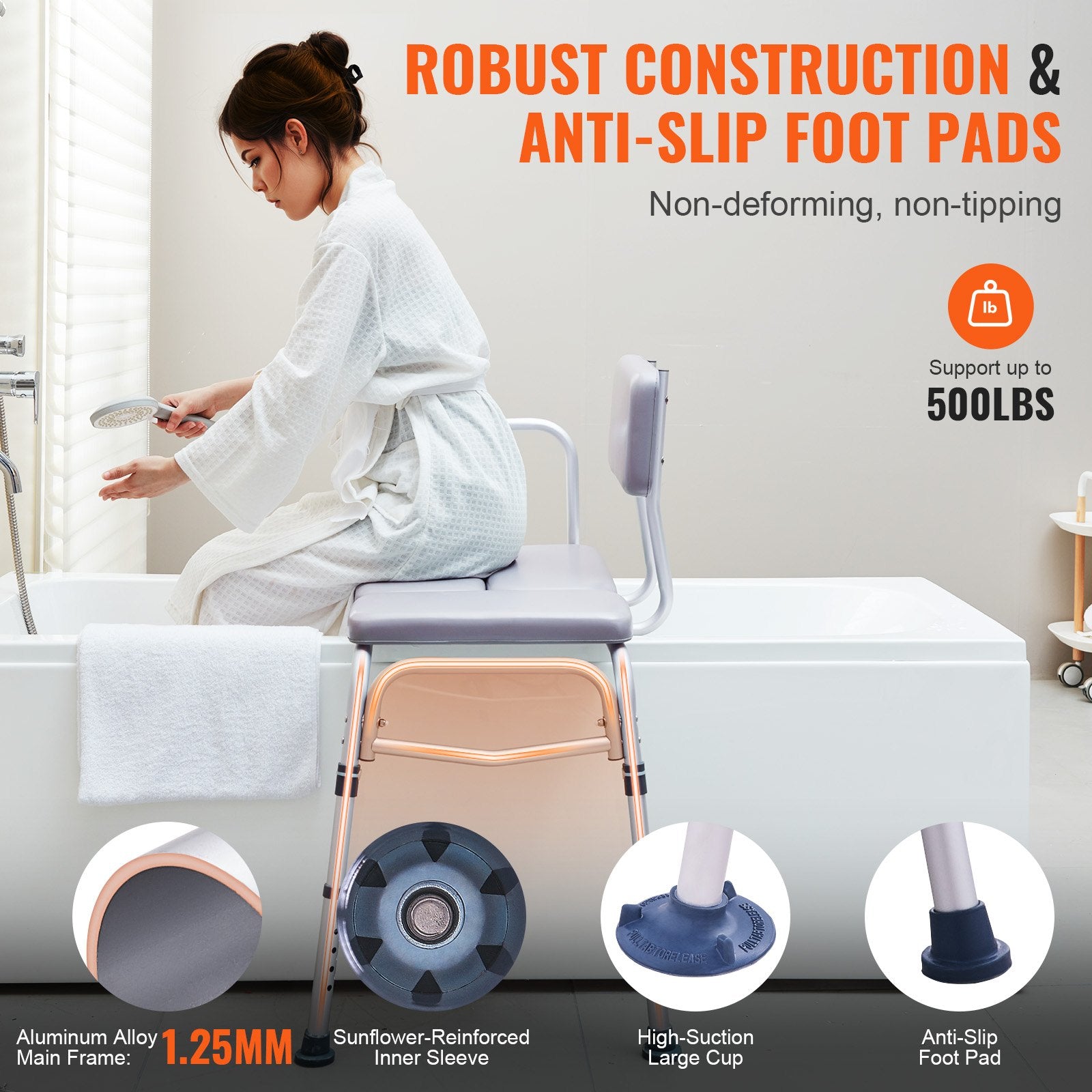 Cat Scratchers: VEVOR Tub Transfer Bench for Bathtub 500lbs, Shower Seats for Adults, Lightweight Shower Bench for Elderly and Disabled with Padded Seat,  Non-Slip Bath Seats with Armrest and Reversible Backrest