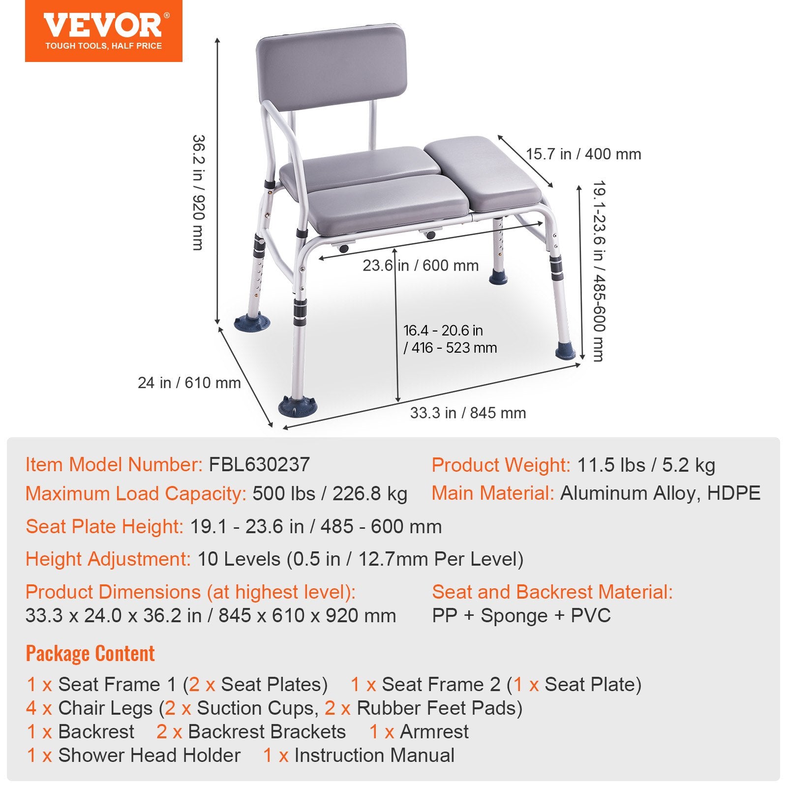 Cat Scratchers: VEVOR Tub Transfer Bench for Bathtub 500lbs, Shower Seats for Adults, Lightweight Shower Bench for Elderly and Disabled with Padded Seat,  Non-Slip Bath Seats with Armrest and Reversible Backrest