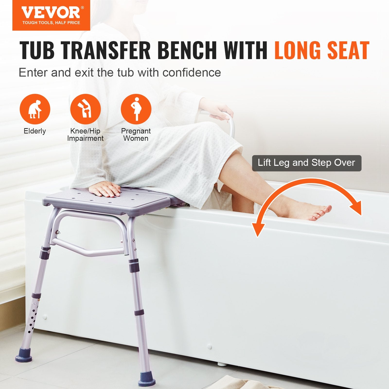 Cat Scratchers: VEVOR Tub Transfer Bench for Bathtub, Adjustable Shower Seats for Adults, Lightweight Shower Bench for Elderly and Disabled, Non-Slip Bath Seats with Armrest and Reversible Backrest, 400lbs Capacity