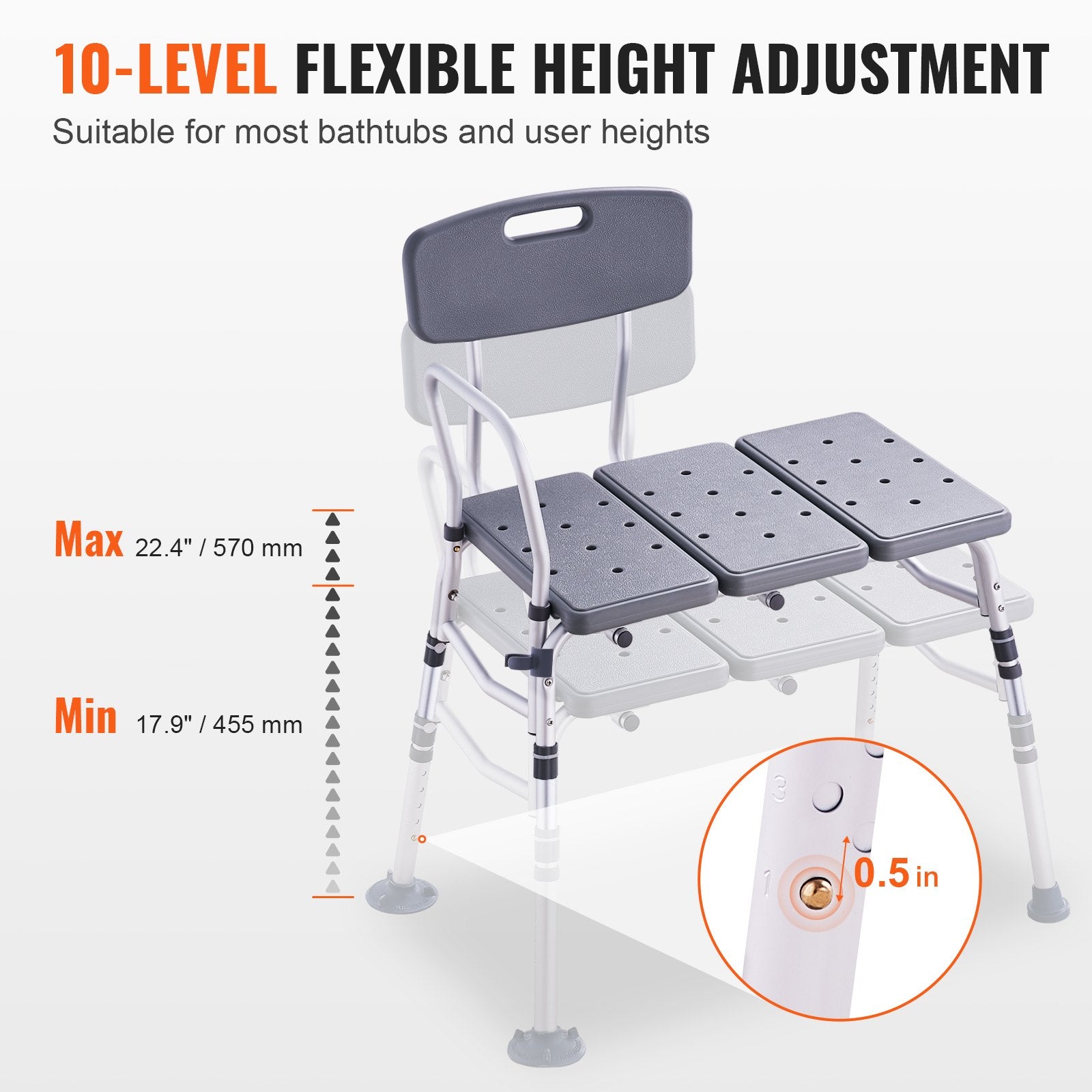 Cat Scratchers: VEVOR Tub Transfer Bench for Bathtub, Adjustable Shower Seats for Adults, Lightweight Shower Bench for Elderly and Disabled, Non-Slip Bath Seats with Armrest and Reversible Backrest, 400lbs Capacity