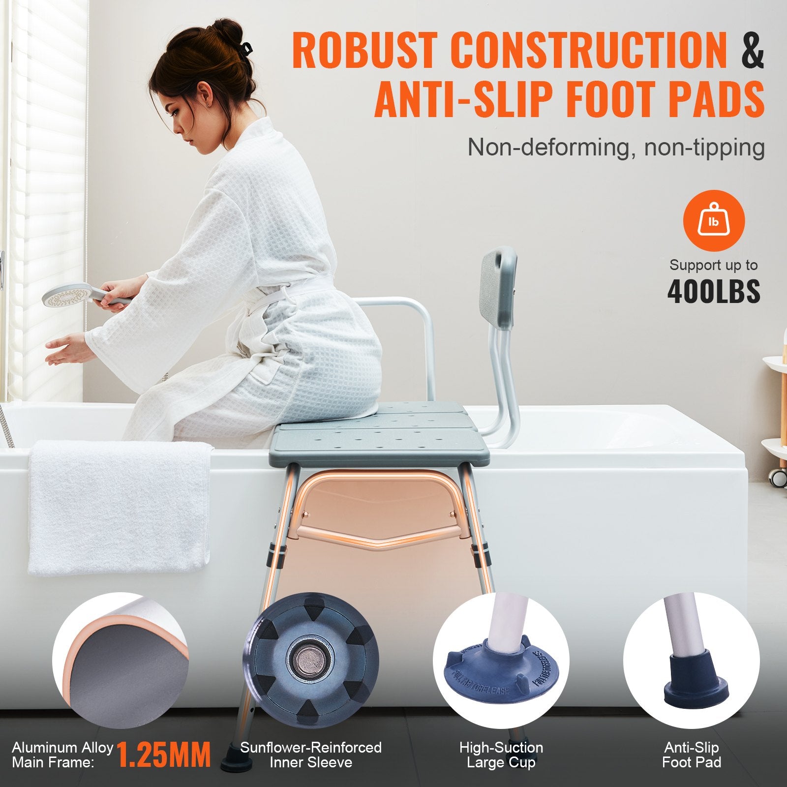 Cat Scratchers: VEVOR Tub Transfer Bench for Bathtub, Adjustable Shower Seats for Adults, Lightweight Shower Bench for Elderly and Disabled, Non-Slip Bath Seats with Armrest and Reversible Backrest, 400lbs Capacity