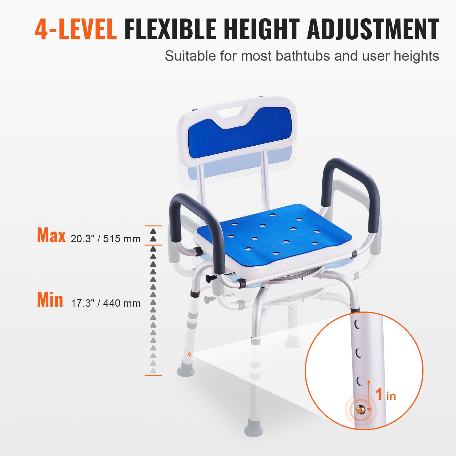 Cat Scratchers: VEVOR Swivel Shower Chair 360 Degree, Adjustable Shower Seat with Armrests and Backrest for Inside Shower or Bathtub, Non-Slip Rotating Bathtub Chair Seat for Elderly Disabled Injured, 400lbs Capacity