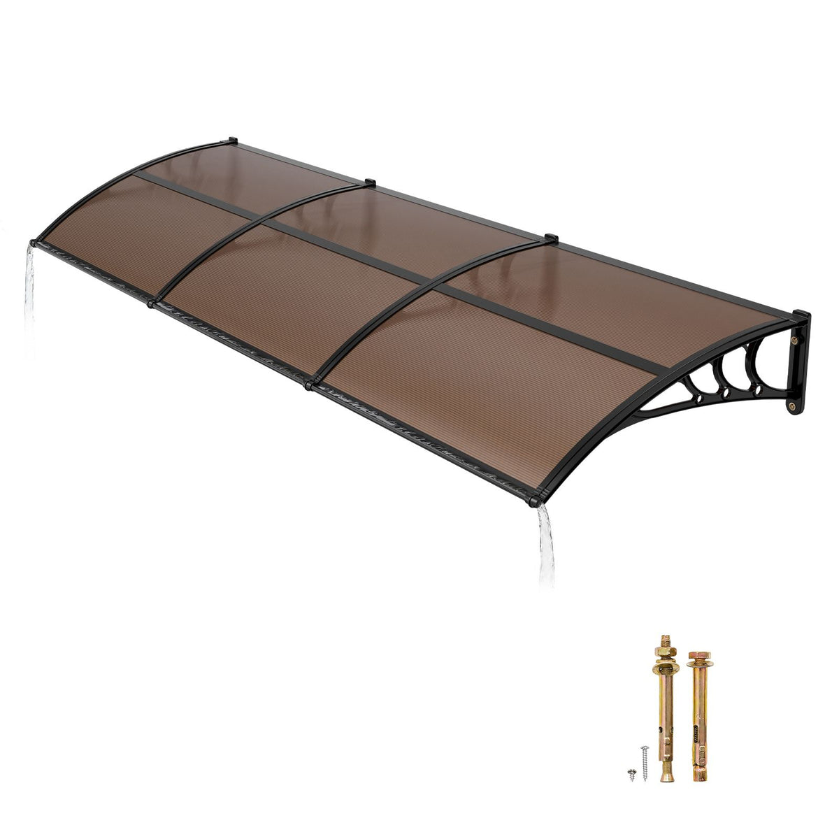 Awnings for Door Entrance, 965 x 2957 mm, Exterior Front Door Window Awnings with Drainage & ABS Bracket, Rain Snow Sun Protection, Overhang Polycarbonate Door Canopy for Porch Patio, Brown