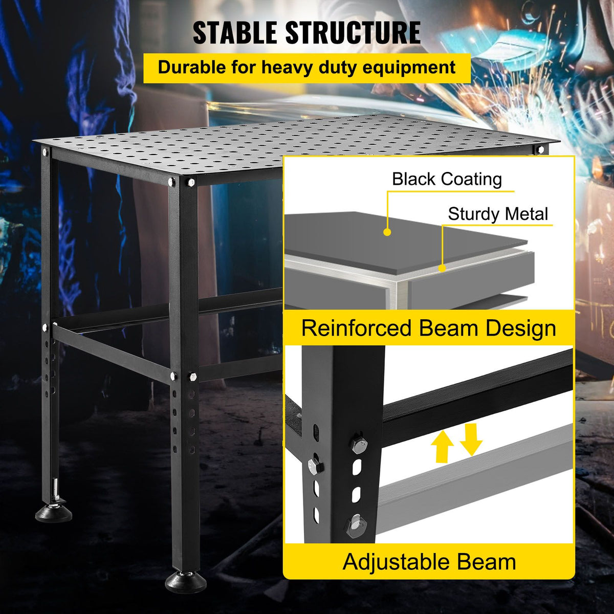 Welding Table 36" x 24", 800LBS Capacity Welding Workbench Table, Heavy-Duty Work Bench with 0.63" Fixture Holes and Non-slip Foot Pads for Welding Assembly Repair Works