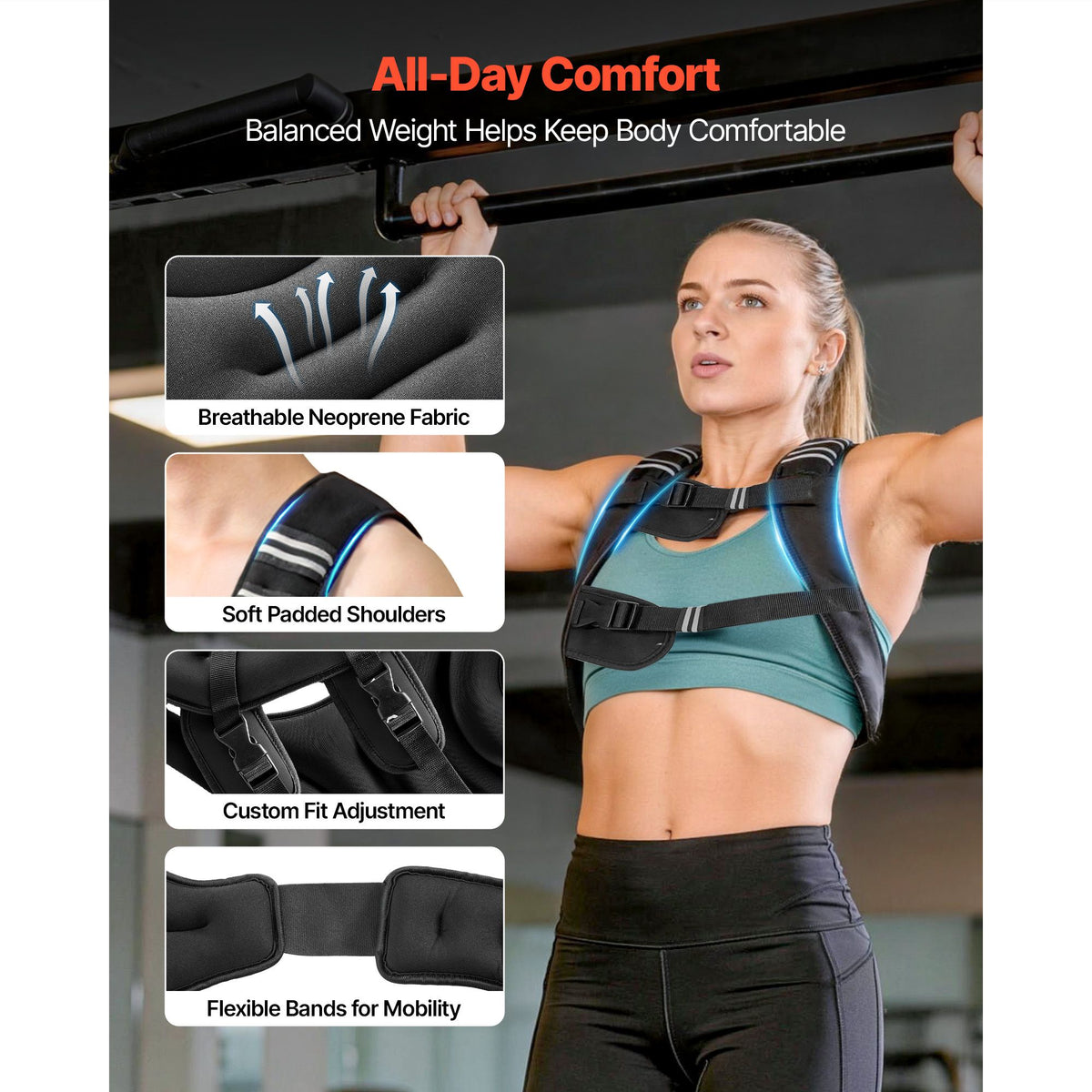 Weighted Vest, 16 lbs Weight Vest with Reflective Stripe, Adjustable Buckle Body Weight Vest for Men Women, Workout Equipment for Strength Training, Running, Jogging, Fitness, and Weight Loss