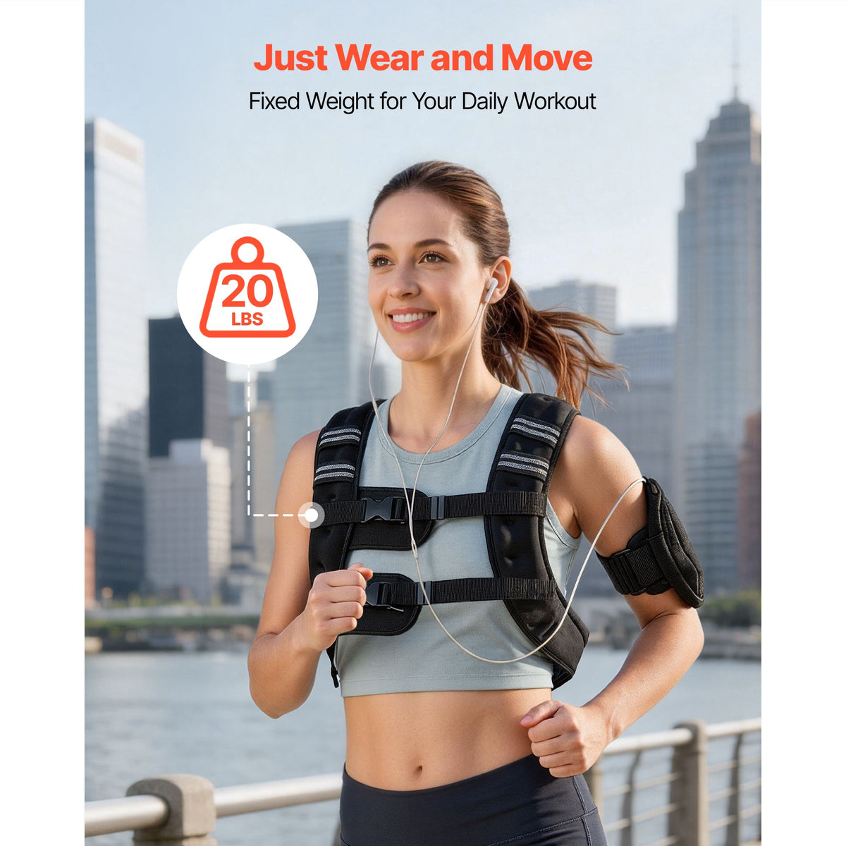Weighted Vest, 20 lbs Weight Vest with Reflective Stripe, Adjustable Buckle Body Weight Vest for Men Women, Workout Equipment for Strength Training, Running, Jogging, Fitness, and Weight Loss