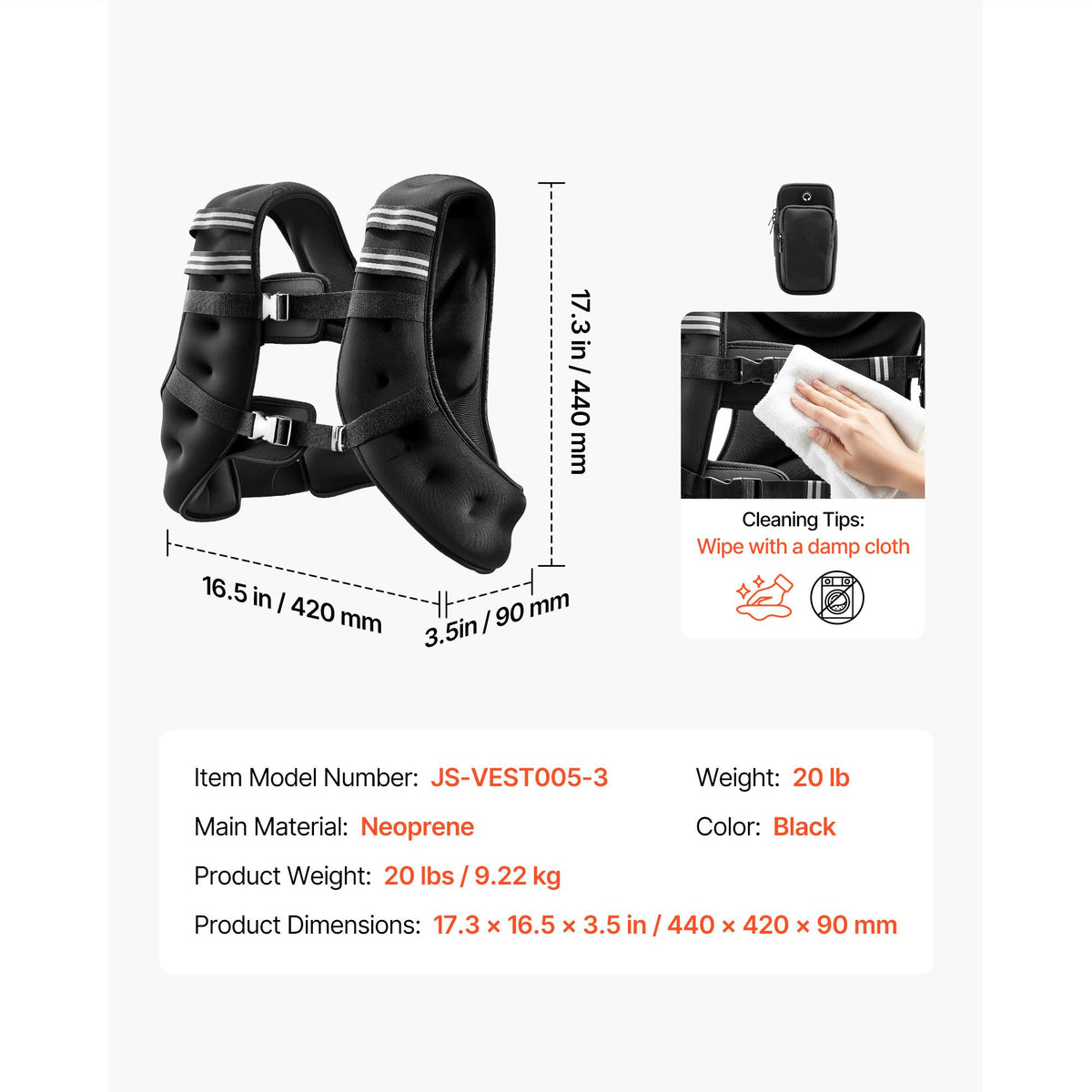 Weighted Vest, 20 lbs Weight Vest with Reflective Stripe, Adjustable Buckle Body Weight Vest for Men Women, Workout Equipment for Strength Training, Running, Jogging, Fitness, and Weight Loss
