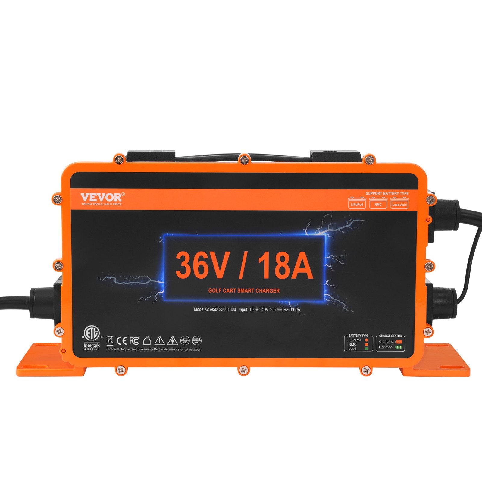 Power Banks & Chargers: VEVOR Golf Cart Battery Charger, 18 AMP, Smart Club Car Charger with Crowfoot Plug, Compatible with Lead-Acid AGM/GEL/EFB MF NMC LiFePO4 Batteries for Club Car EZGO Yamaha, IP67 ETL Certified