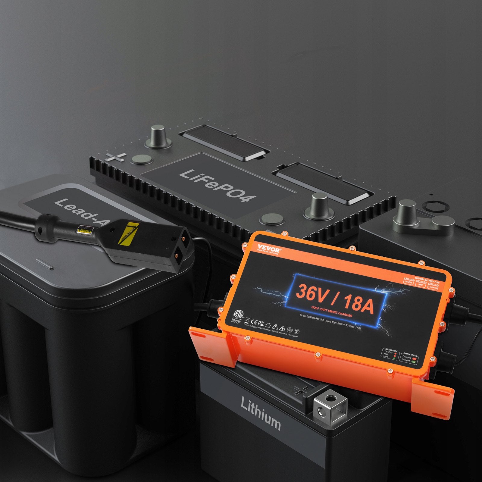 Fuel & Exhaust: VEVOR 18 AMP Golf Cart Smart Battery Charger for EZGO D-Style IP67 ETL
