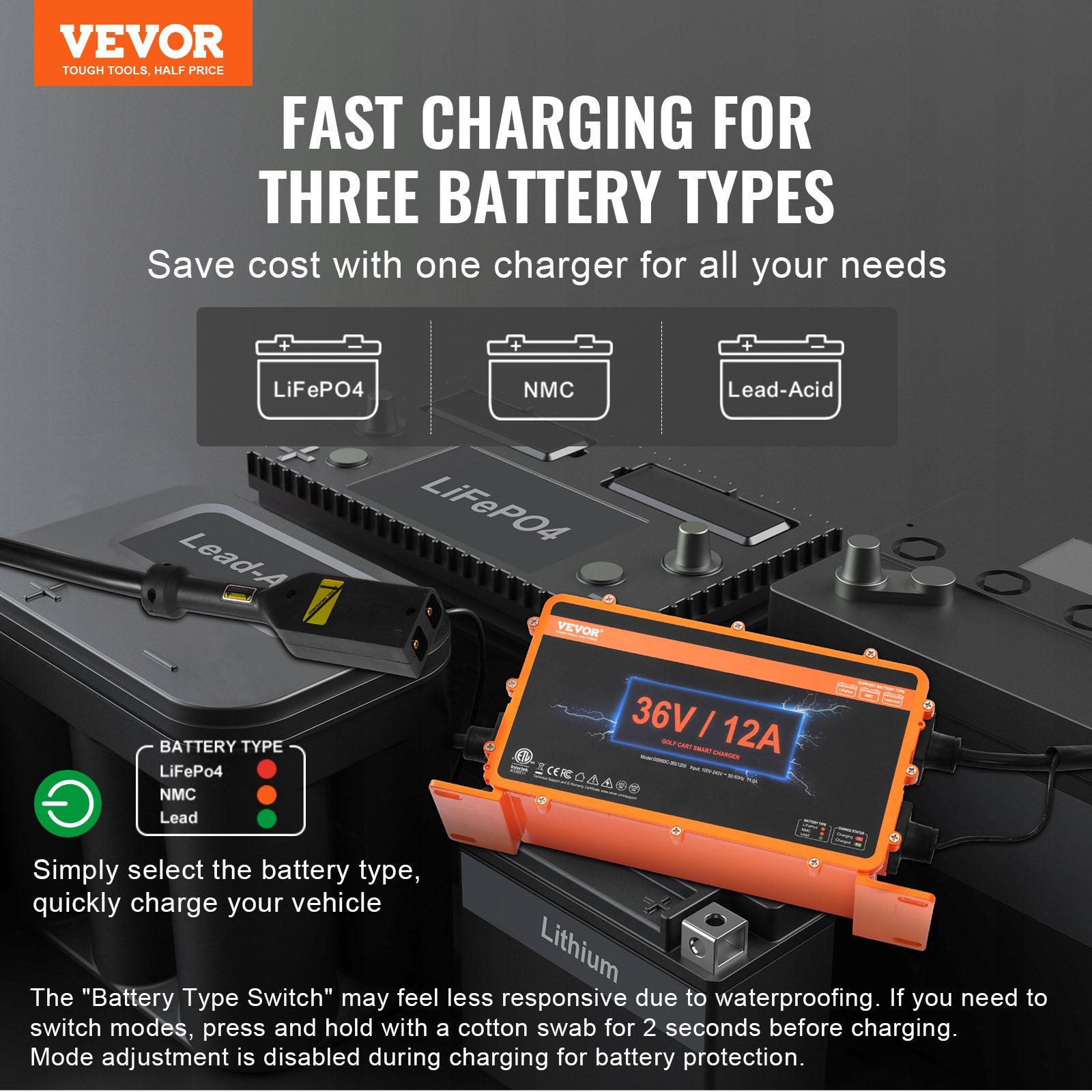 Automotive Repair & Speciality Tools: VEVOR 12 AMP Golf Cart Smart Battery Charger for EZGO D-Style IP67 ETL