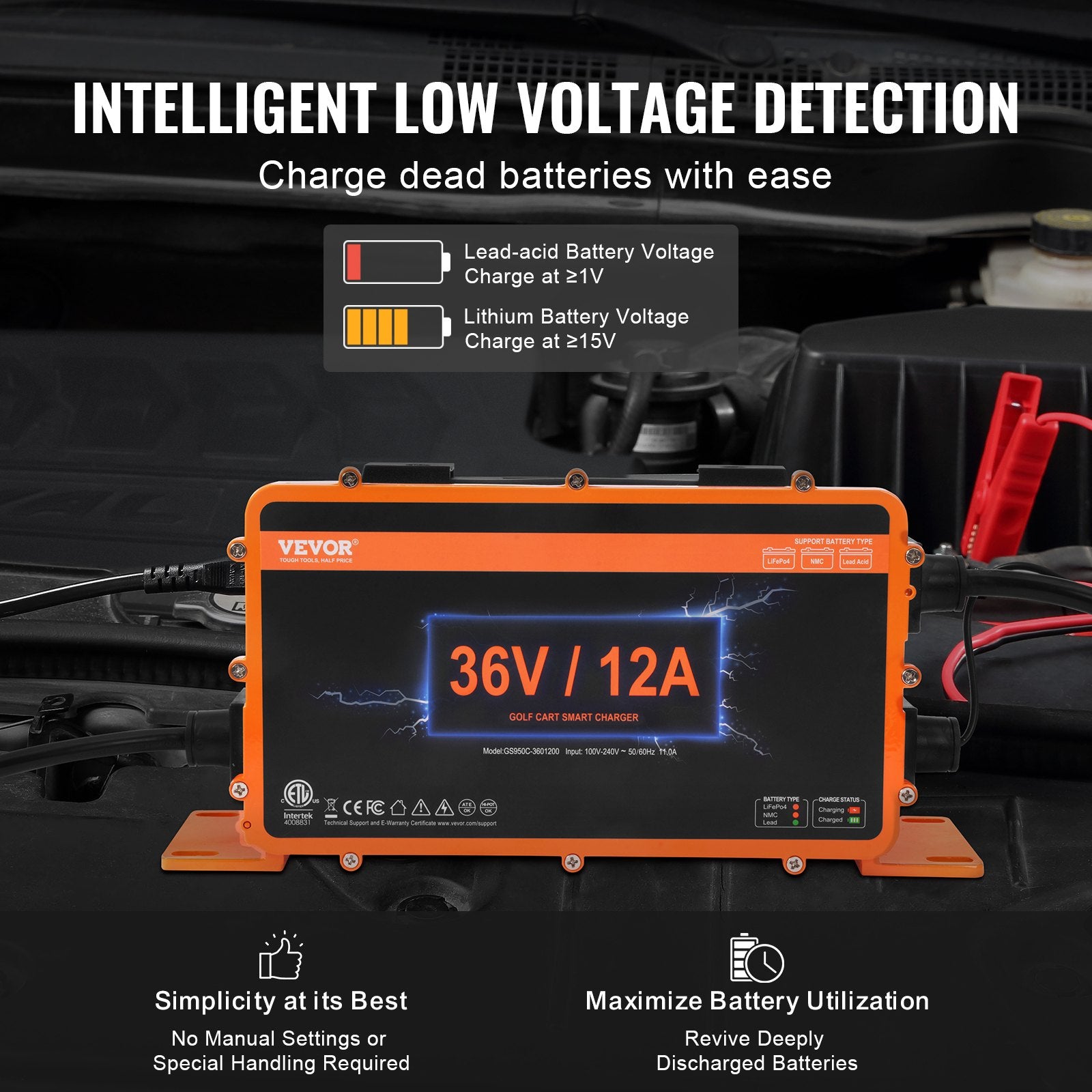 Automotive Repair & Speciality Tools: VEVOR 12 AMP Golf Cart Smart Battery Charger for EZGO D-Style IP67 ETL