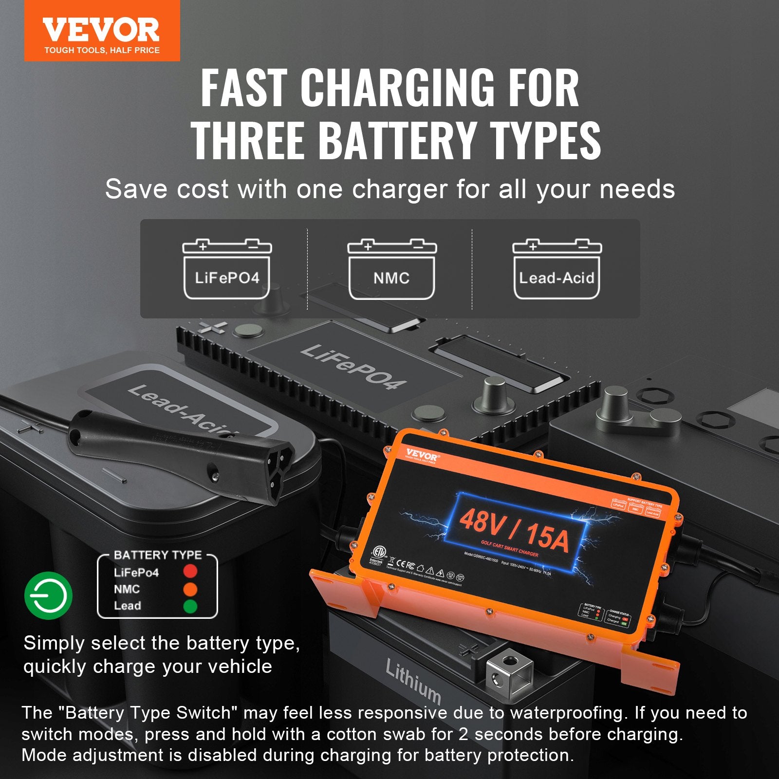 Automotive Repair & Speciality Tools: VEVOR 15 AMP Golf Cart Smart Battery Charger for EZGO TXT RXV IP67 ETL