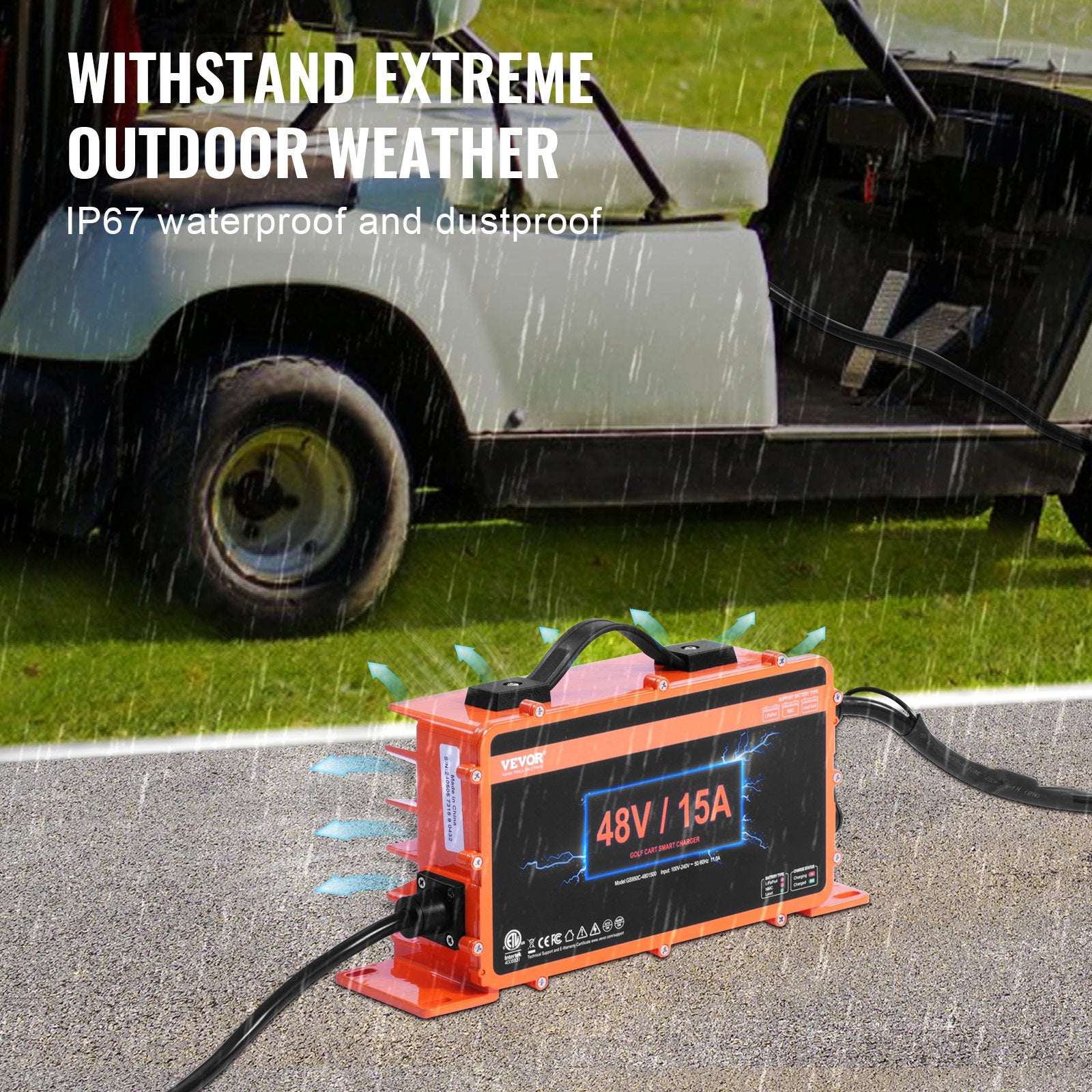 Automotive Repair & Speciality Tools: VEVOR 15 AMP Golf Cart Smart Battery Charger for EZGO TXT RXV IP67 ETL