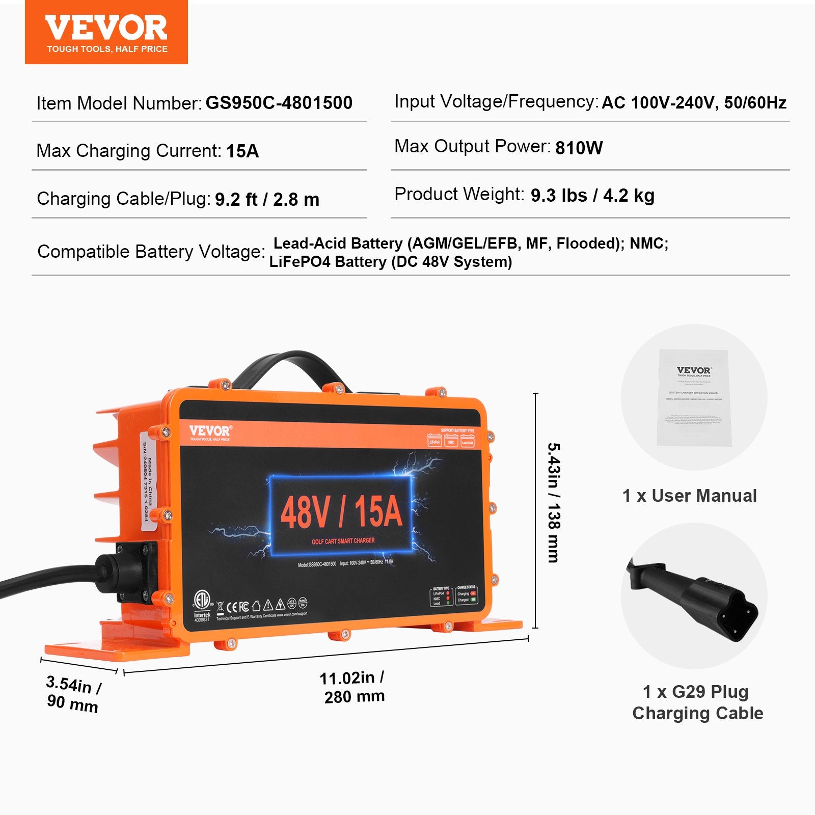 Automotive Parts: VEVOR 15 AMP Golf Cart Smart Battery Charger for Yamaha G29 Plug IP67