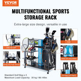 Basketball & Basketball Accessories: VEVOR Golf Storage Garage Organizer, 2 Golf Bag Stand Holder and Other Sports Equipment Storage Rack, Rolling Ball Cart on Wheels, Outdoor Sport Gear and Toy Storage with Baskets & Hooks, Steel, Black