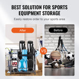 Basketball & Basketball Accessories: VEVOR Golf Storage Garage Organizer, 2 Golf Bag Stand Holder and Other Sports Equipment Storage Rack, Rolling Ball Cart on Wheels, Outdoor Sport Gear and Toy Storage with Baskets & Hooks, Steel, Black