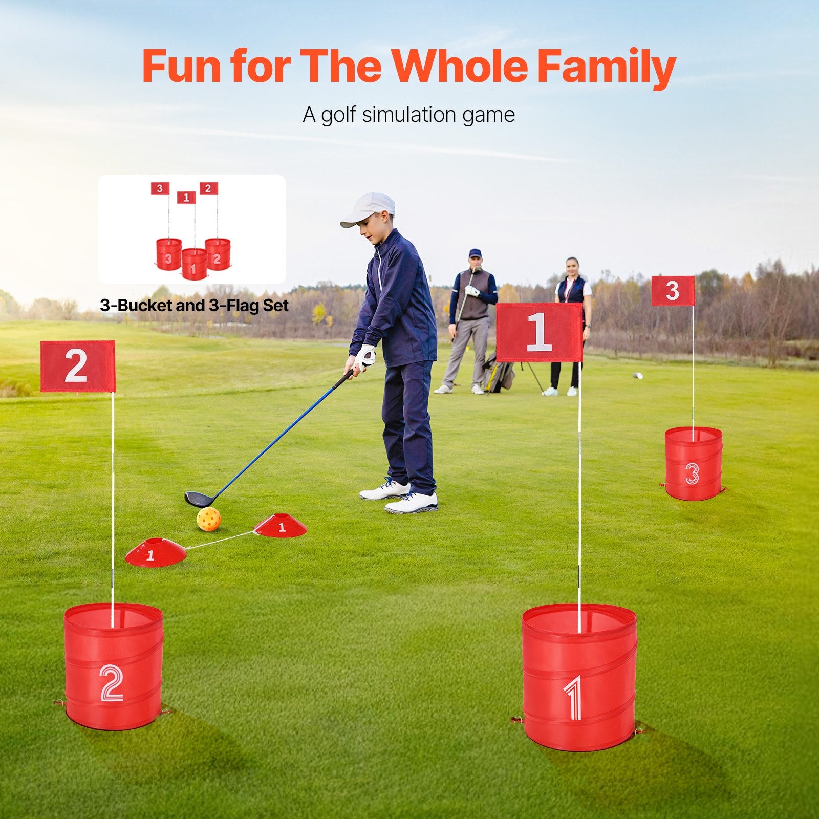 Outdoor Play Equipment: VEVOR Backyard Golf Game 3 Hole Portable Bucket Golf Game for Kids and Adults