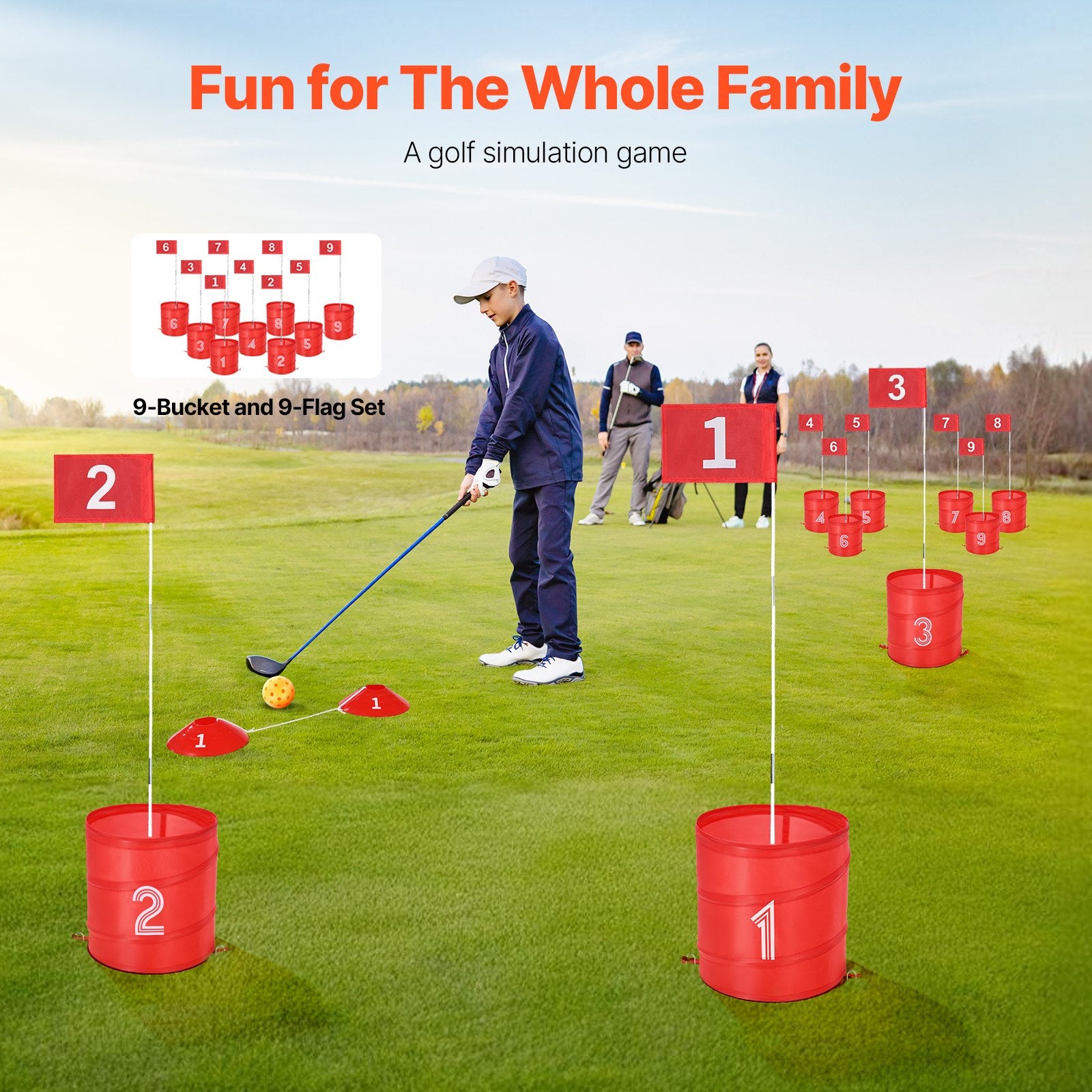 Outdoor Play Equipment: VEVOR Backyard Golf Game 9 Hole Portable Bucket Golf Game for Kids and Adults