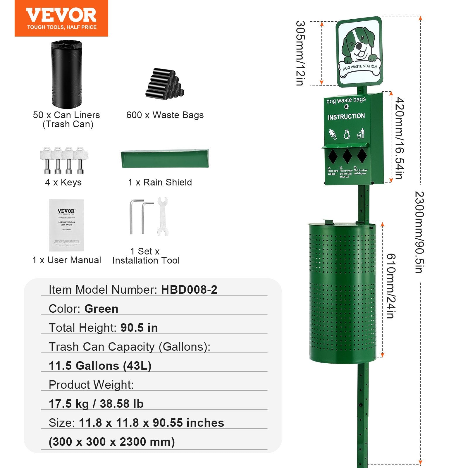 Food Storage: VEVOR Dog Waste Station 11.5 Gallons Outdoor Dog Poop Station with 600 Bags