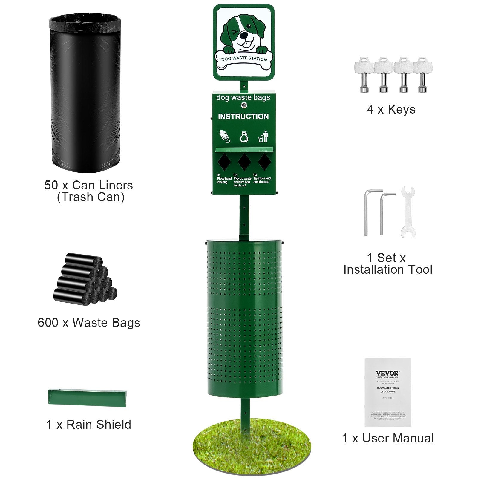 Food Storage: VEVOR Dog Waste Station 11.5 Gallons Outdoor Dog Poop Station with 600 Bags