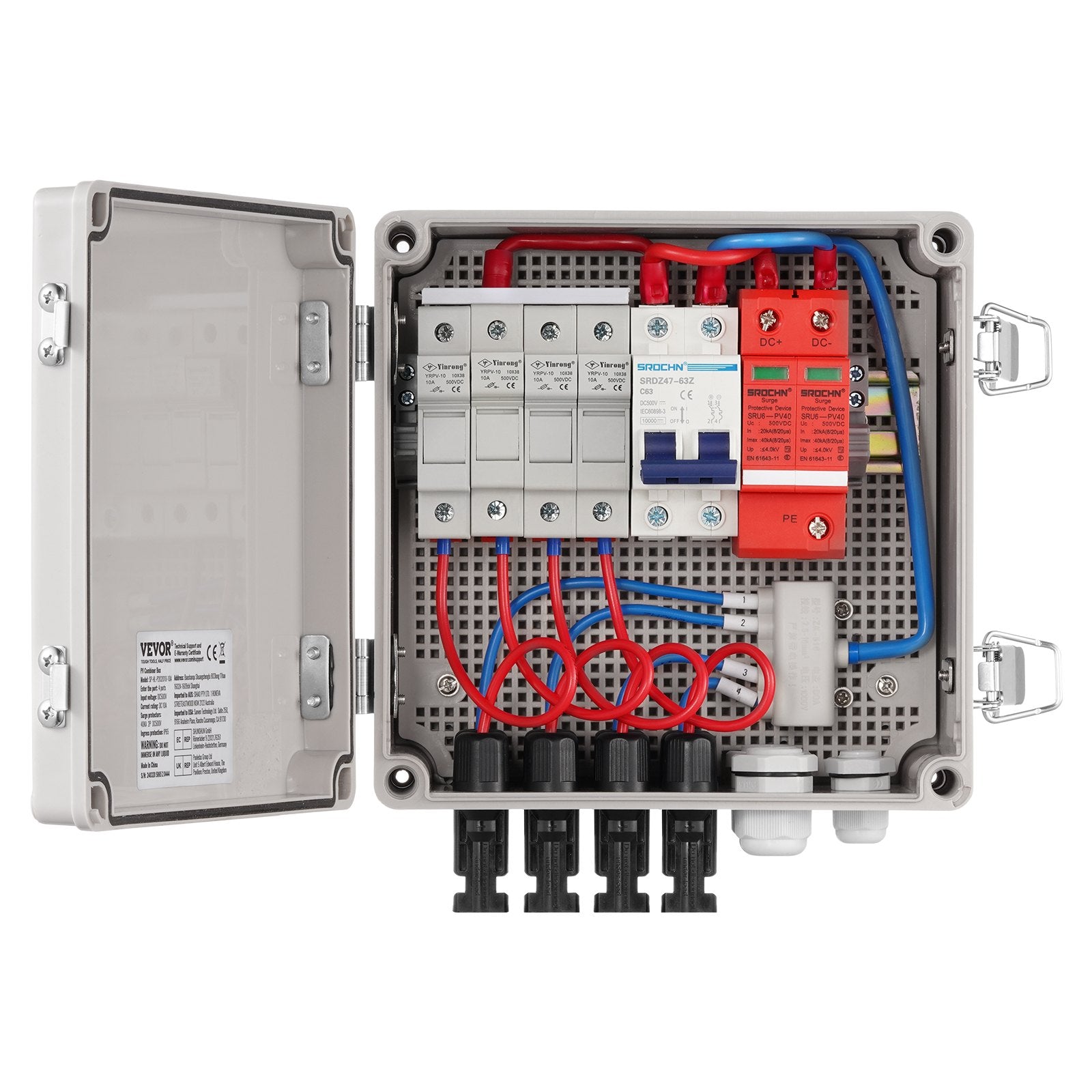 Automotive Repair & Speciality Tools: VEVOR Solar PV Combiner Box 4 String 10A for Solar Panel System ABS Case IP65