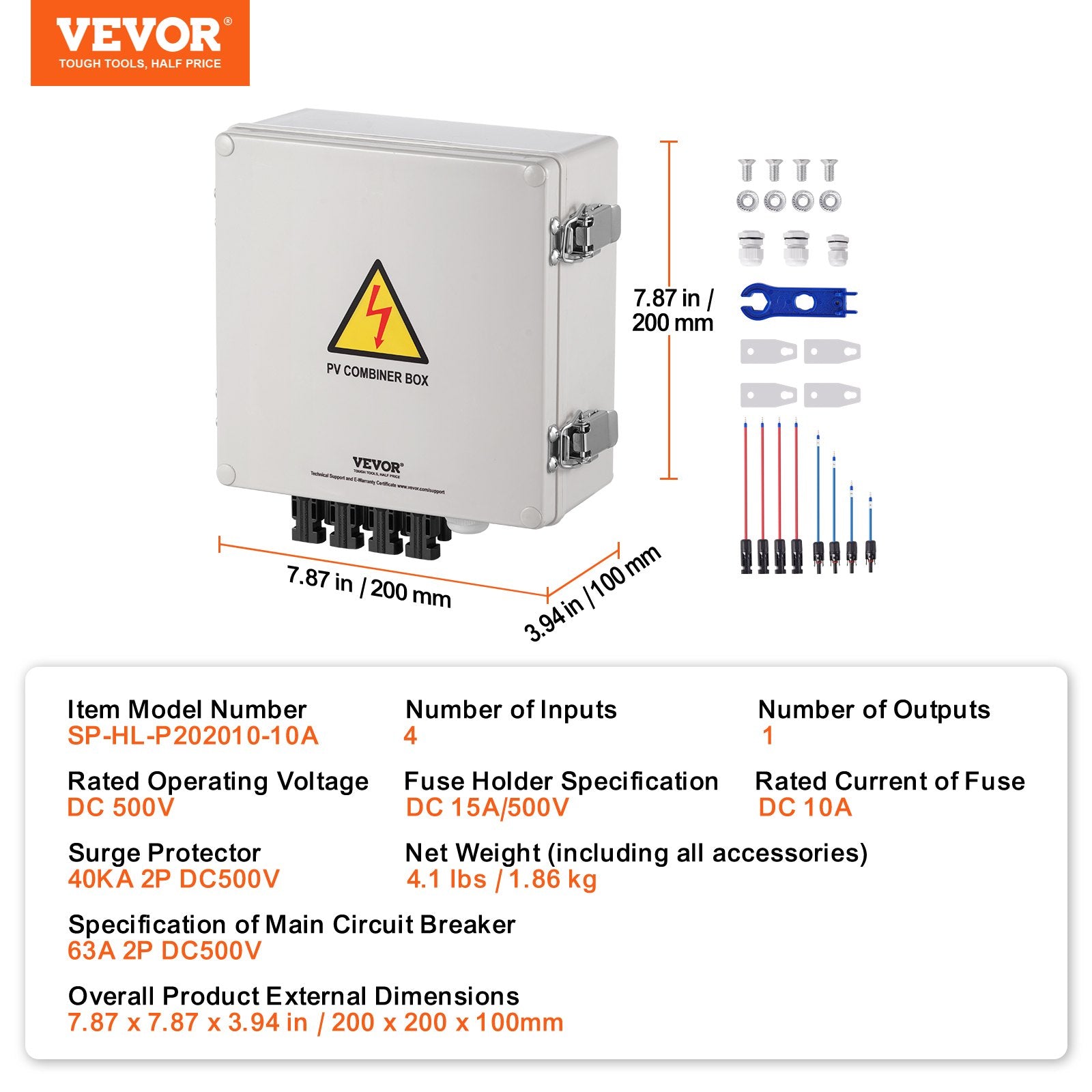 Automotive Repair & Speciality Tools: VEVOR Solar PV Combiner Box 4 String 10A for Solar Panel System ABS Case IP65