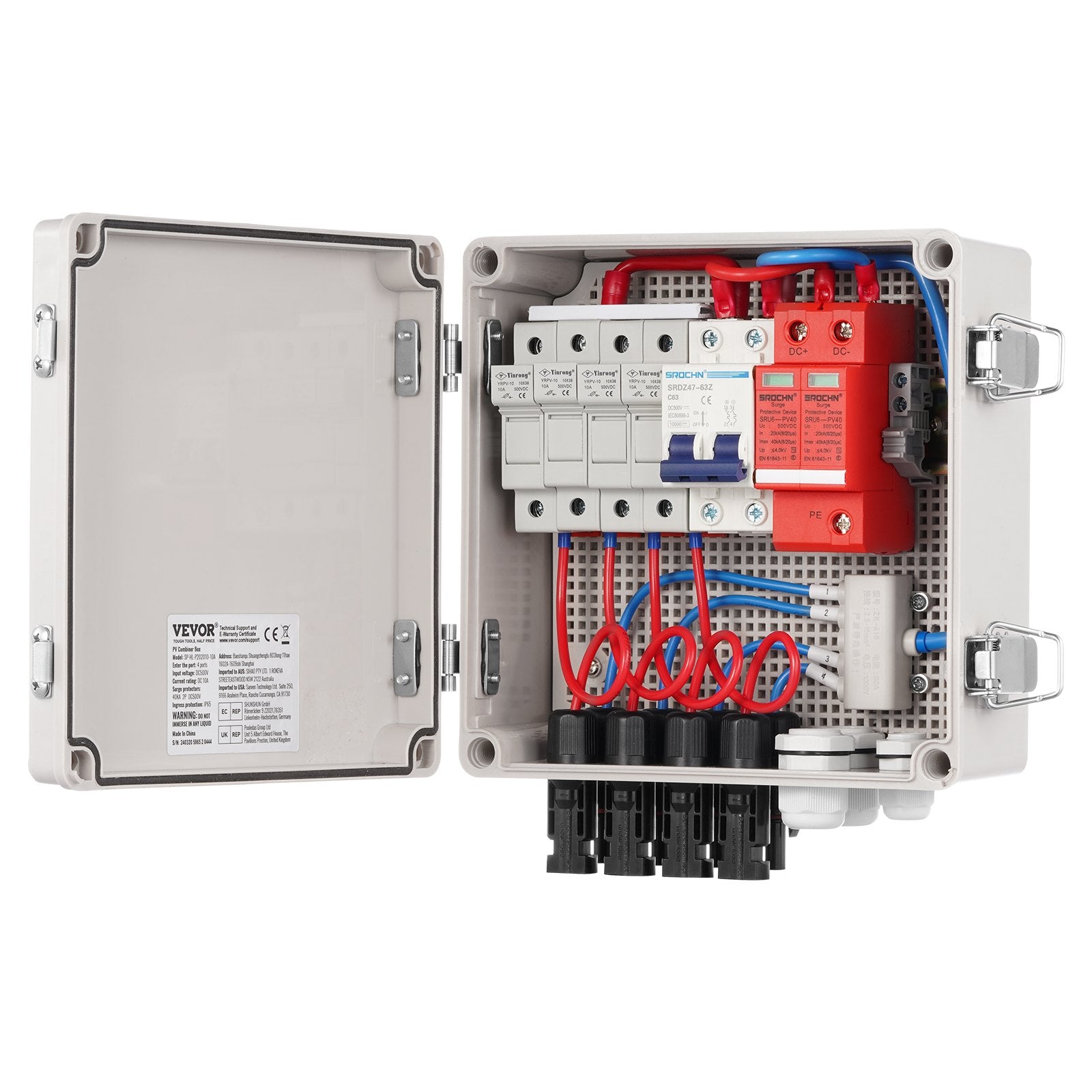 Automotive Repair & Speciality Tools: VEVOR Solar PV Combiner Box 4 String 10A for Solar Panel System ABS Case IP65