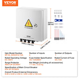 Automotive Repair & Speciality Tools: VEVOR PV Combiner Box, 4 String, Solar Combiner Box with 15A Rated Current Fuse 63A Circuit Breaker Lightning Arrester and Solar Connector, Steel Case for On / Off Grid Solar Panel System, IP65