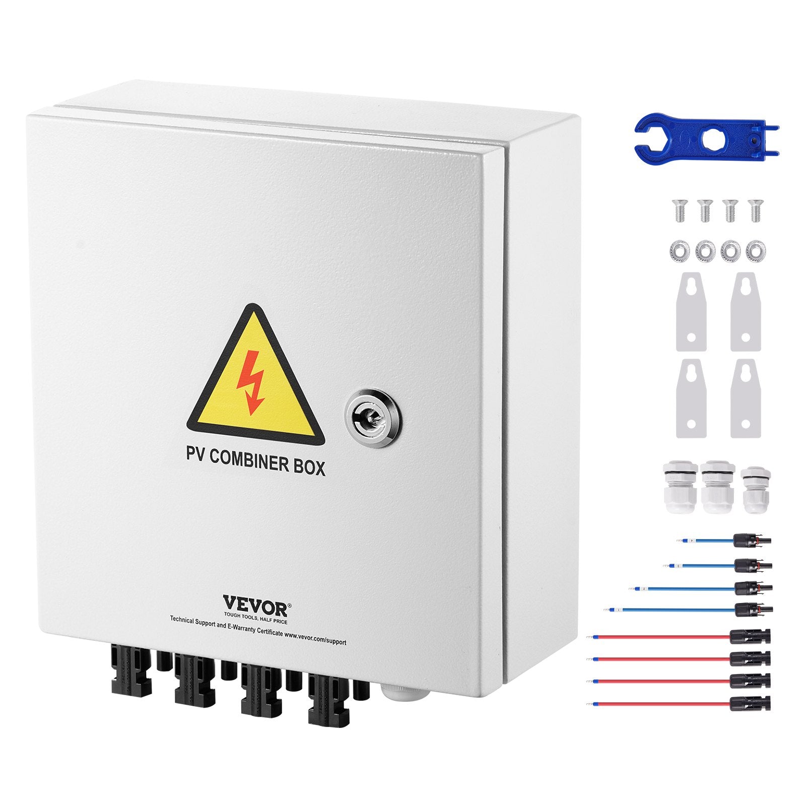 Automotive Repair & Speciality Tools: VEVOR PV Combiner Box, 4 String, Solar Combiner Box with 15A Rated Current Fuse 63A Circuit Breaker Lightning Arrester and Solar Connector, Steel Case for On / Off Grid Solar Panel System, IP65