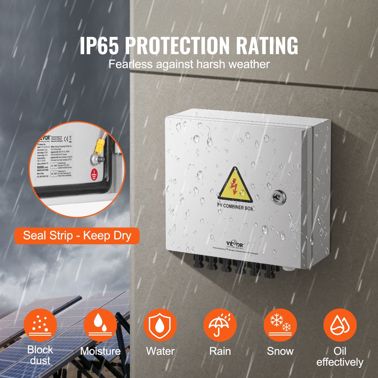 Automotive Repair & Speciality Tools: VEVOR Solar PV Combiner Box 6 String 10A for Solar Panel System Steel Case IP65