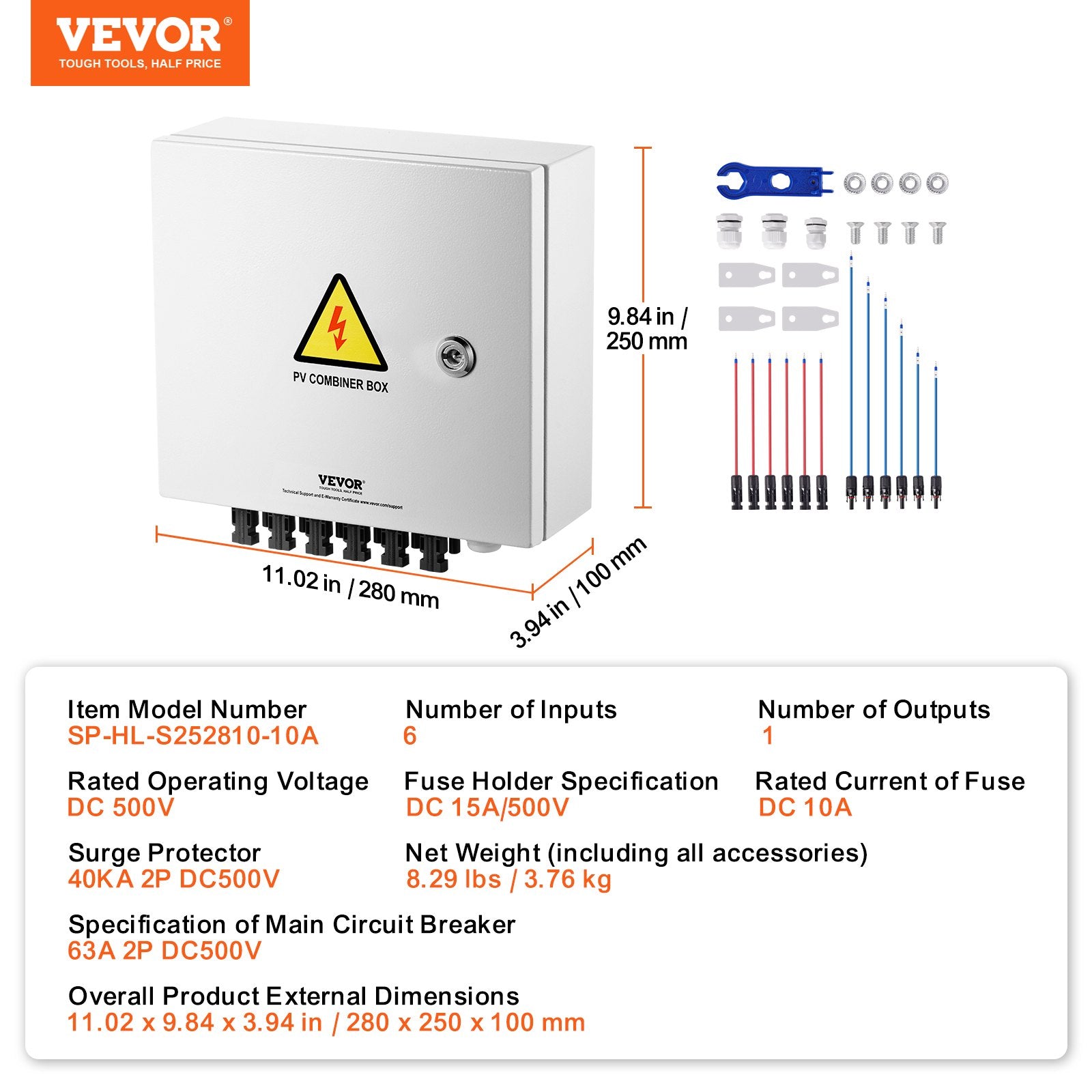 Automotive Repair & Speciality Tools: VEVOR Solar PV Combiner Box 6 String 10A for Solar Panel System Steel Case IP65