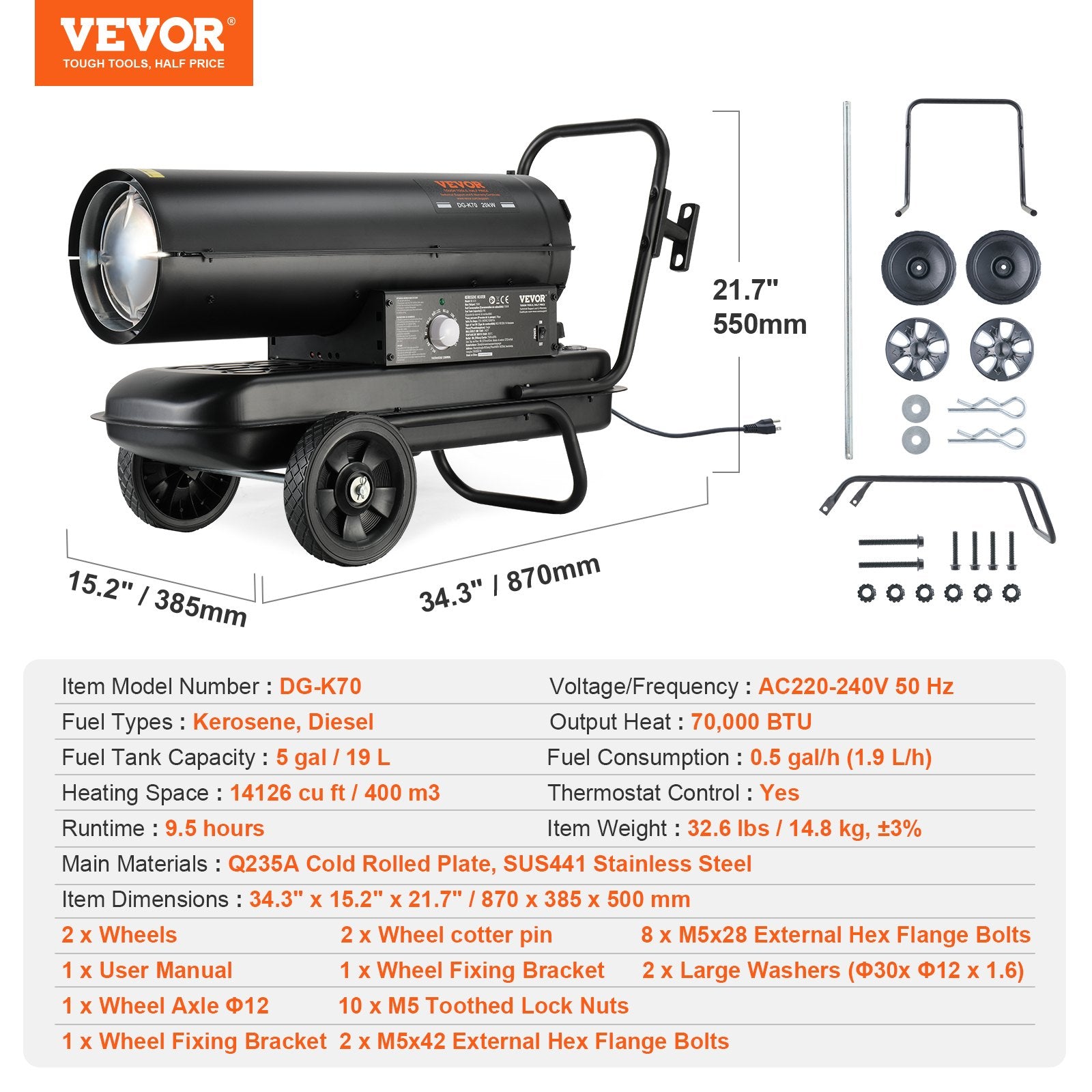 Fountain & Ponds Accessories: VEVOR Portable Kerosene Forced Air Heater 70000 BTU Indoor Outdoor Use 5gal Tank
