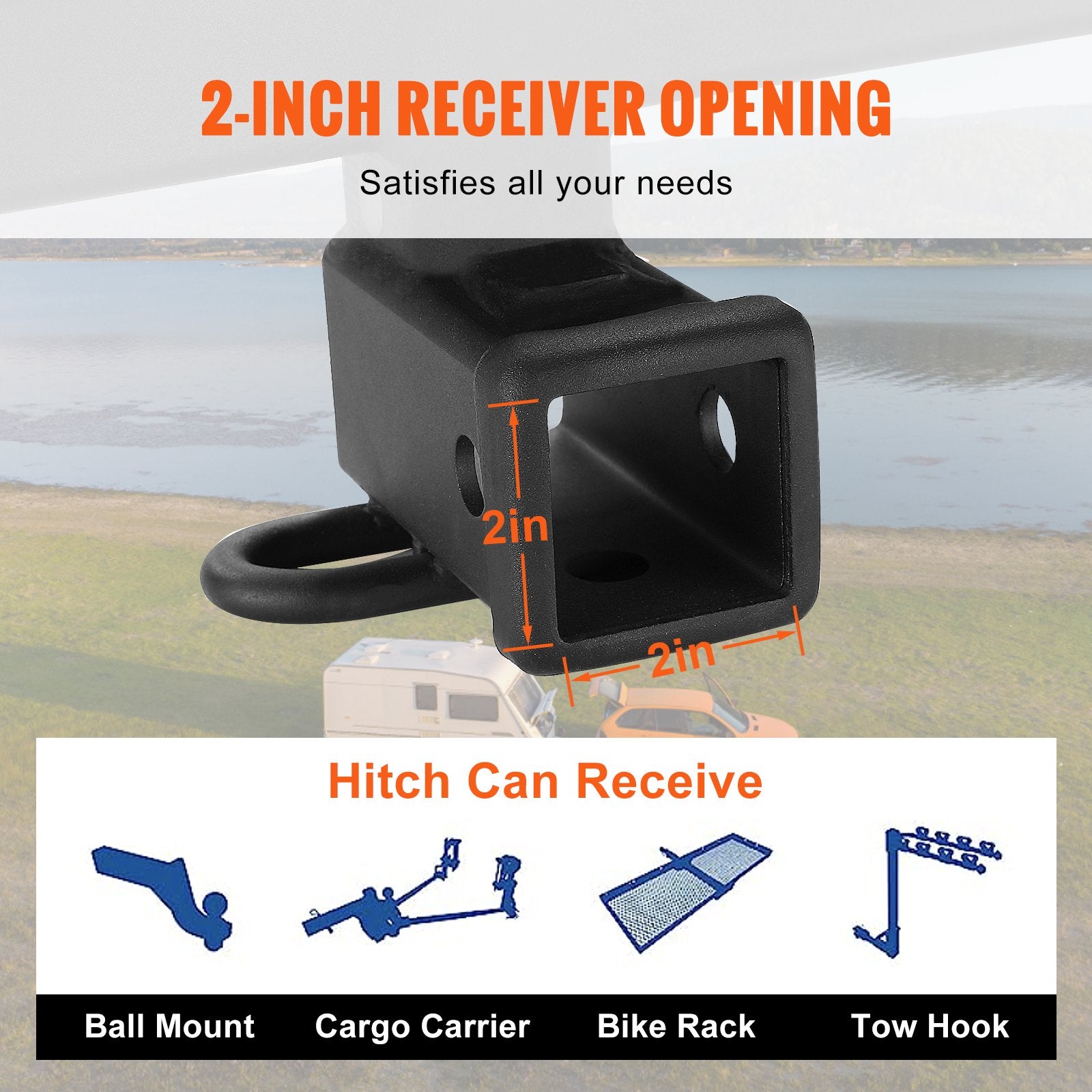 Class 3 Trailer Hitch, 2-Inch Receiver, Q455B Steel Tube Frame, Compatible with 2020-2023 Toyota Highlander, Multi-Fit Hitch to Receive Ball Mount, Cargo Carrier, Bike Rack, and Tow Hook, Black