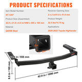 Automotive Parts: VEVOR Class 3 Trailer Hitch, 2-Inch Receiver, Q455B Steel Tube Frame, Compatible with 2020-2023 Toyota Highlander, Multi-Fit Hitch to Receive Ball Mount, Cargo Carrier, Bike Rack, and Tow Hook, Black