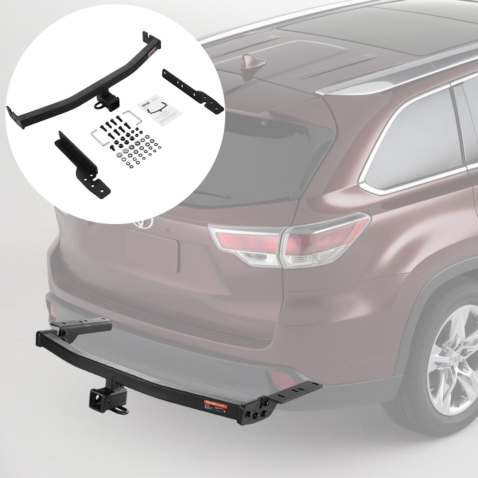 Class 3 Trailer Hitch, 2-Inch Receiver, Q455B Steel Tube Frame, Compatible with 2020-2023 Toyota Highlander, Multi-Fit Hitch to Receive Ball Mount, Cargo Carrier, Bike Rack, and Tow Hook, Black