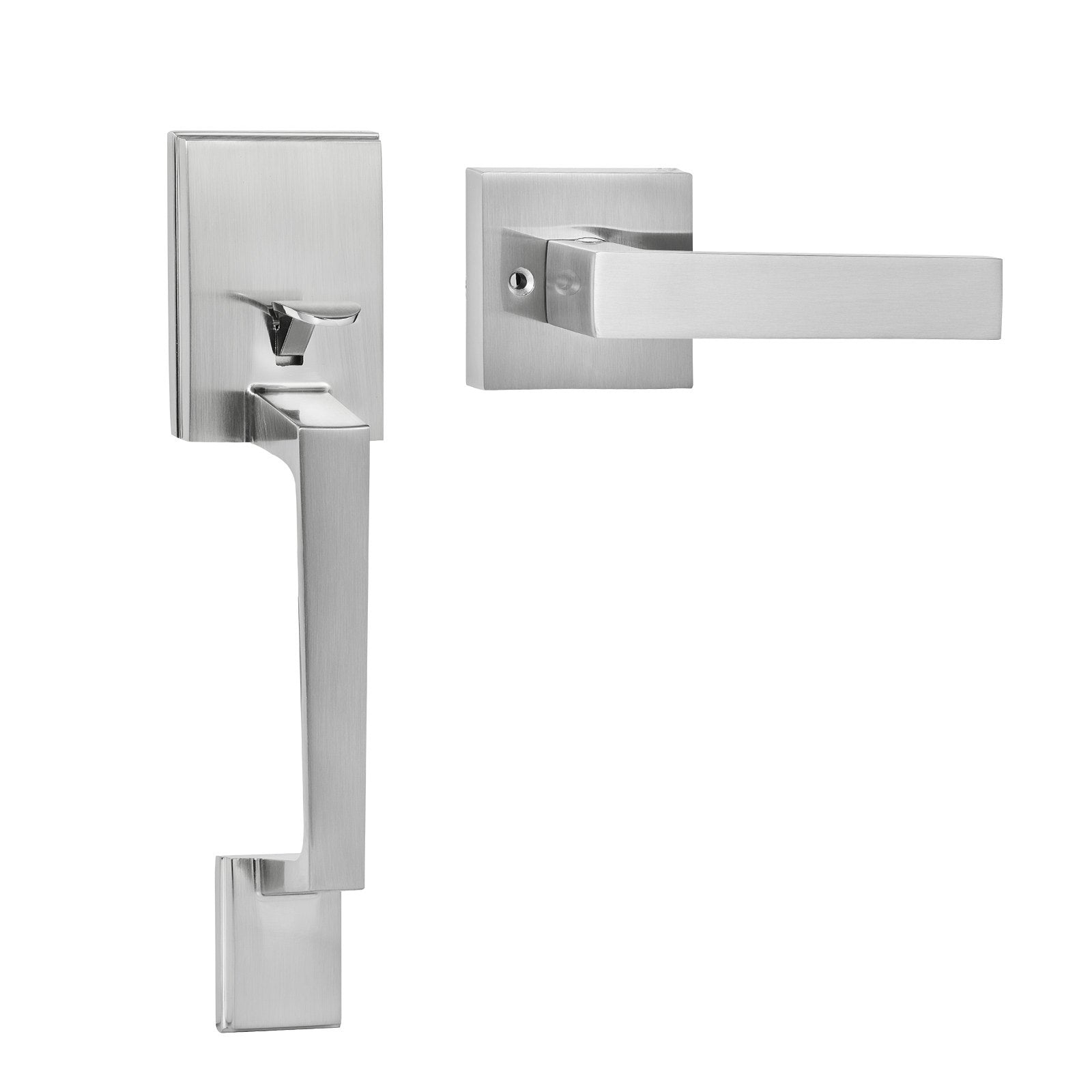 Door Hardware: VEVOR Entry Door Handle, Satin Nickel Square Handle Set with Lever Door Handle No Lock, Adjustable Hole Space, Front Door Handle with Reversible for Right and Left Handed Entrance and Front Door