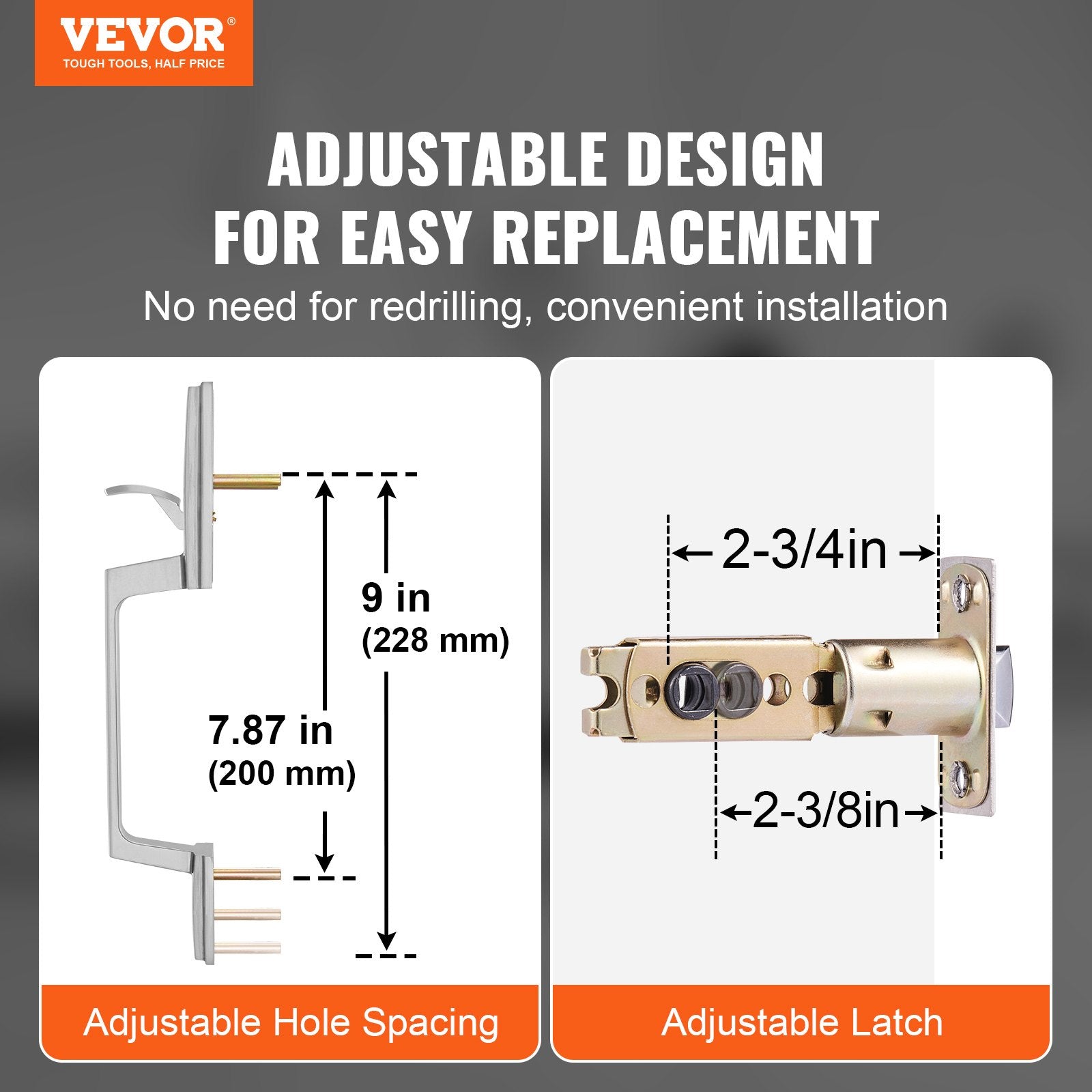 Door Hardware: VEVOR Entry Door Handle, Satin Nickel Square Handle Set with Lever Door Handle No Lock, Adjustable Hole Space, Front Door Handle with Reversible for Right and Left Handed Entrance and Front Door