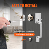 Door Hardware: VEVOR Entry Door Handle, Satin Nickel Square Handle Set with Lever Door Handle No Lock, Adjustable Hole Space, Front Door Handle with Reversible for Right and Left Handed Entrance and Front Door