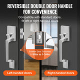 Door Hardware: VEVOR Entry Door Handle, Satin Nickel Square Handle Set with Lever Door Handle No Lock, Adjustable Hole Space, Front Door Handle with Reversible for Right and Left Handed Entrance and Front Door