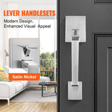 Door Hardware: VEVOR Entry Door Handle, Satin Nickel Square Handle Set with Lever Door Handle No Lock, Adjustable Hole Space, Front Door Handle with Reversible for Right and Left Handed Entrance and Front Door