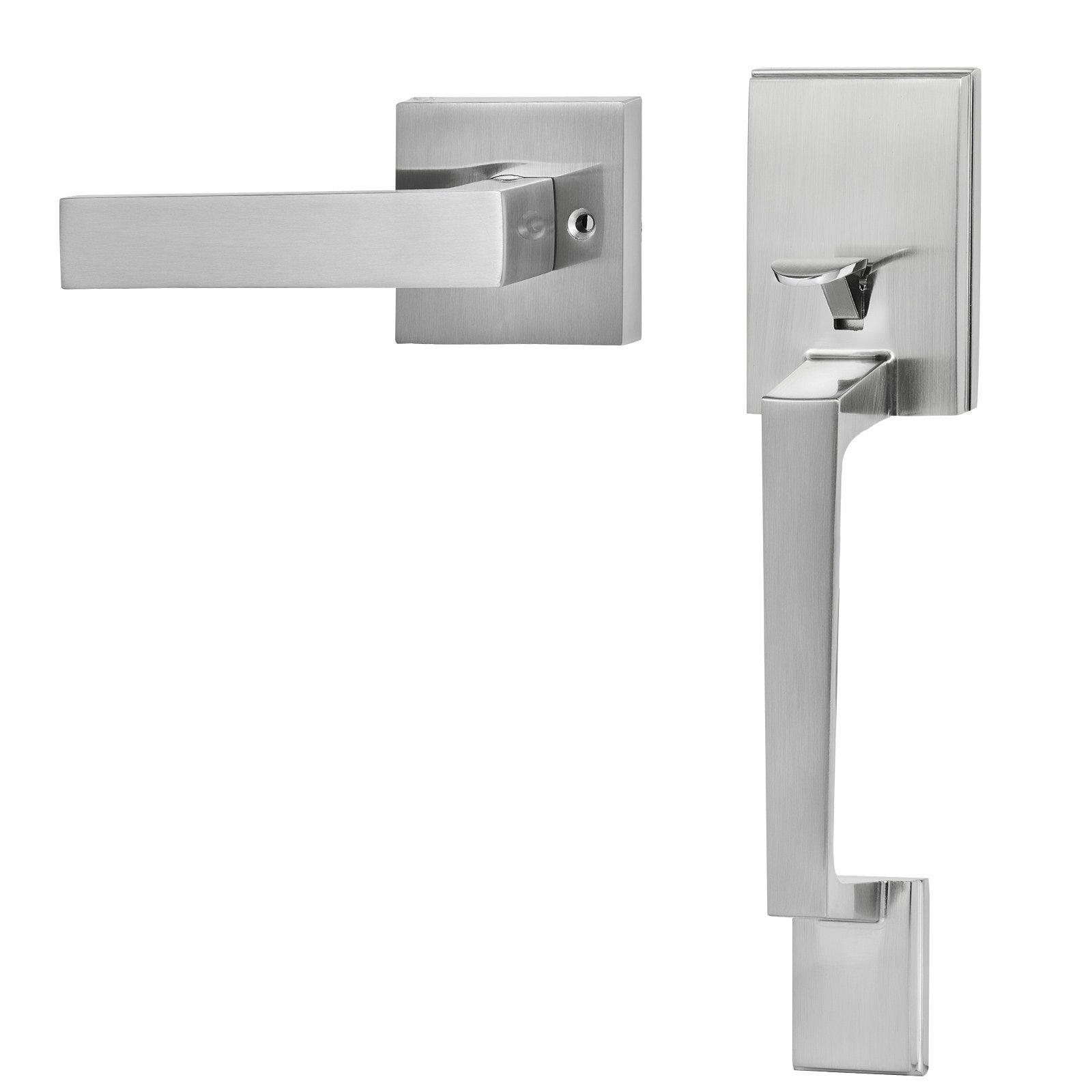Door Hardware: VEVOR Entry Door Handle, Satin Nickel Square Handle Set with Lever Door Handle No Lock, Adjustable Hole Space, Front Door Handle with Reversible for Right and Left Handed Entrance and Front Door
