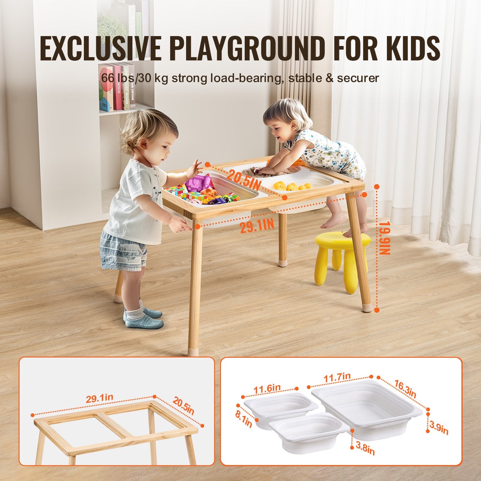 Outdoor Play Equipment: VEVOR Kids Sensory Table Indoor Wooden Play Sand Water Table with 3 Storage Bins