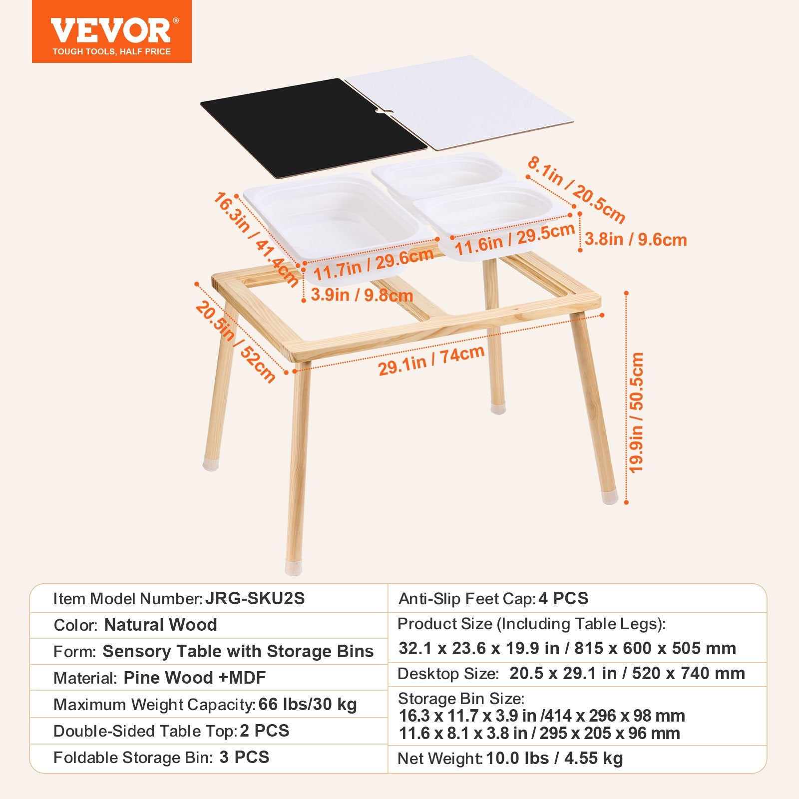 Outdoor Play Equipment: VEVOR Kids Sensory Table Indoor Wooden Play Sand Water Table with 3 Storage Bins