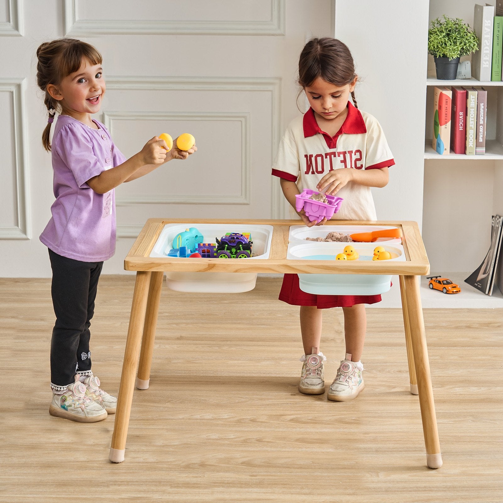 Outdoor Play Equipment: VEVOR Kids Sensory Table Indoor Wooden Play Sand Water Table with 3 Storage Bins