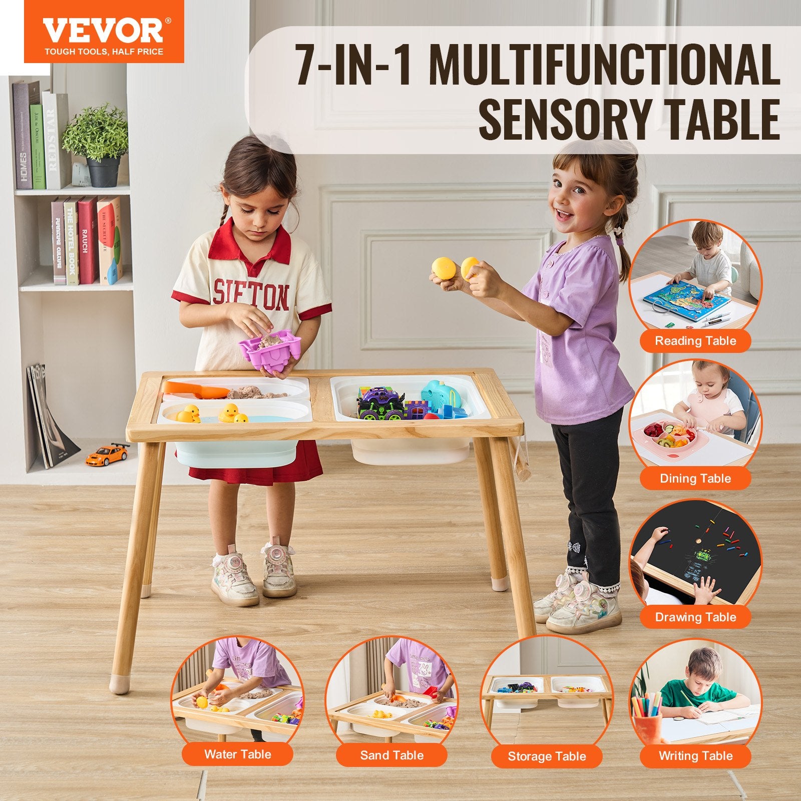 Food Storage: VEVOR Kids Sensory Table Sand Water Play Table with 1 Paper Roll 3 Storage Bins