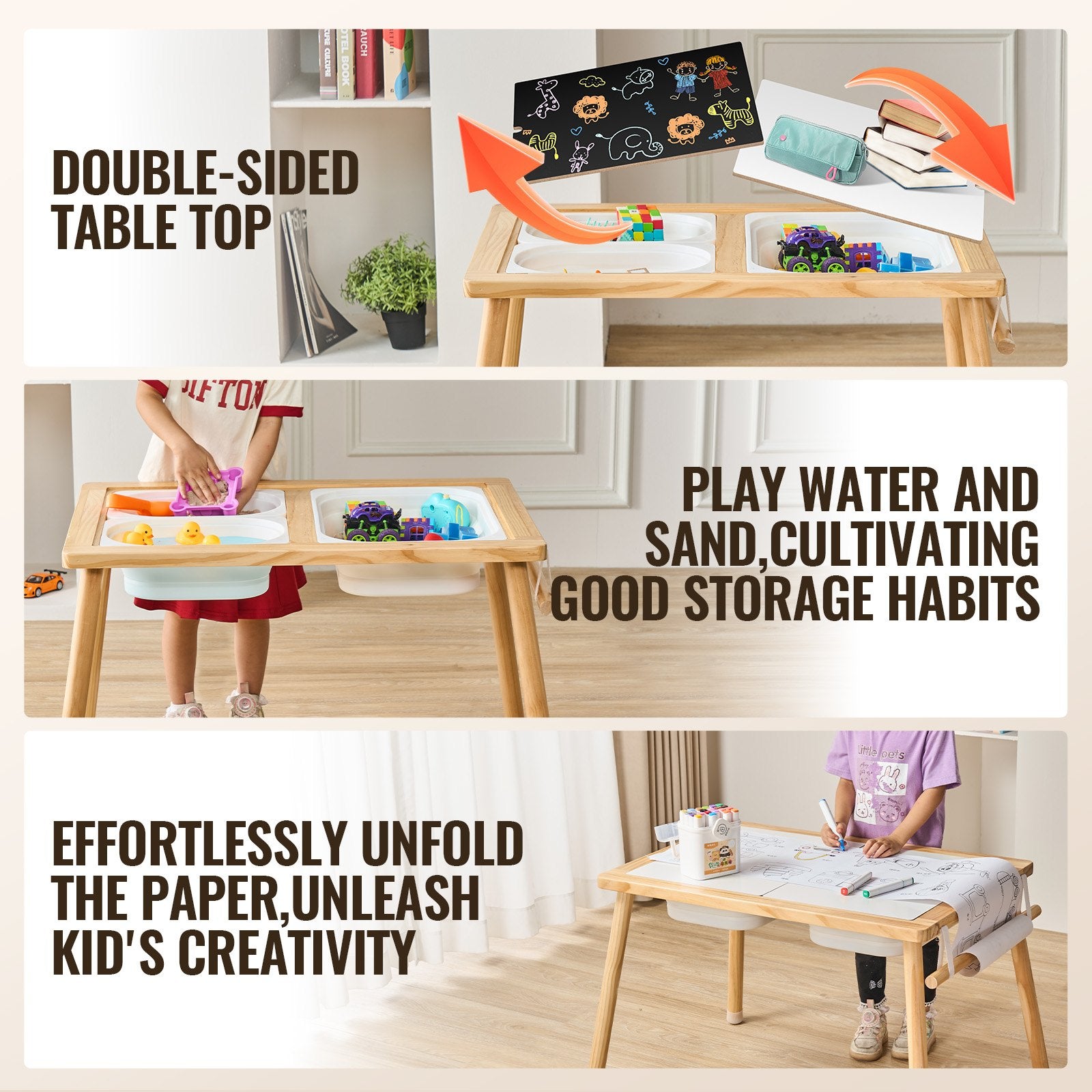 Food Storage: VEVOR Kids Sensory Table Sand Water Play Table with 1 Paper Roll 3 Storage Bins