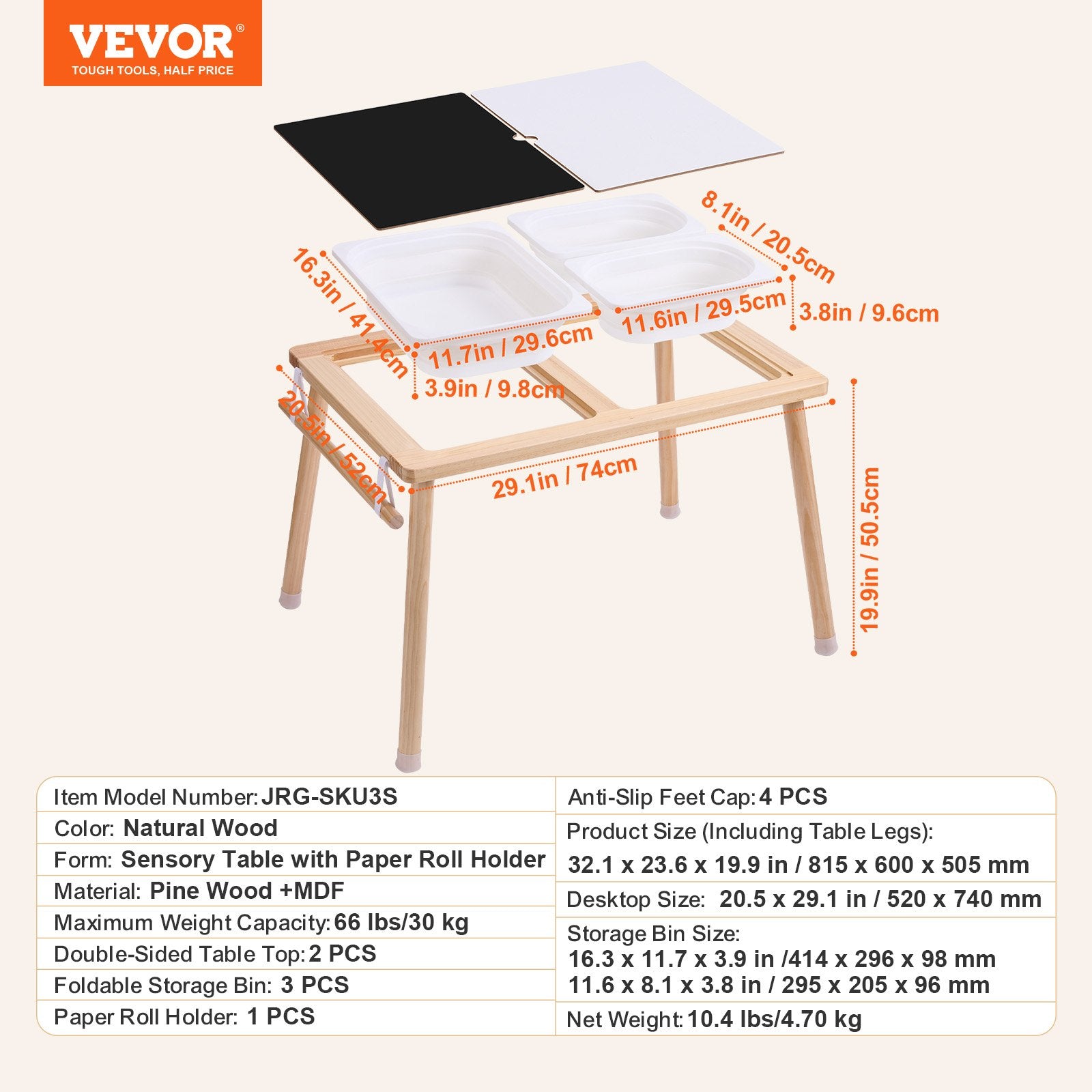 Food Storage: VEVOR Kids Sensory Table Sand Water Play Table with 1 Paper Roll 3 Storage Bins